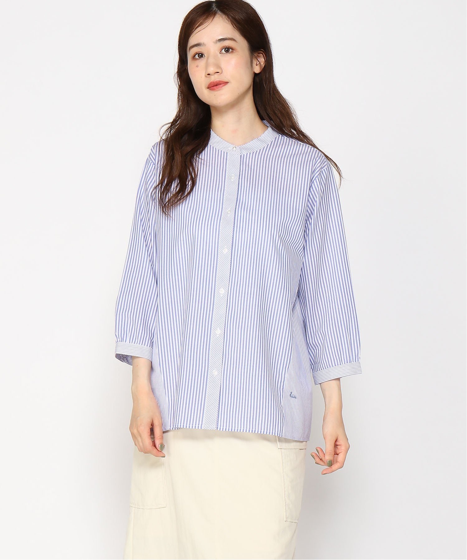 【SALE／40%OFF】DECOY SINCE 1981 ストライプブラウス デコイシンス1981 トップス シャツ・ブラウス ブルー ベージュのサムネイル