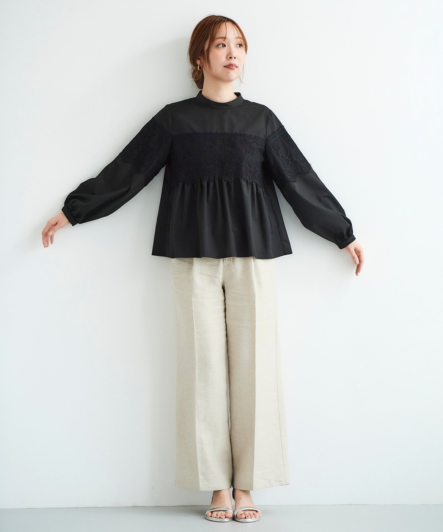 le.coeur blanc Perle Peche ラメウエストリボンパンツ ルクールブラン パンツ その他のパンツ グレー ベージュ