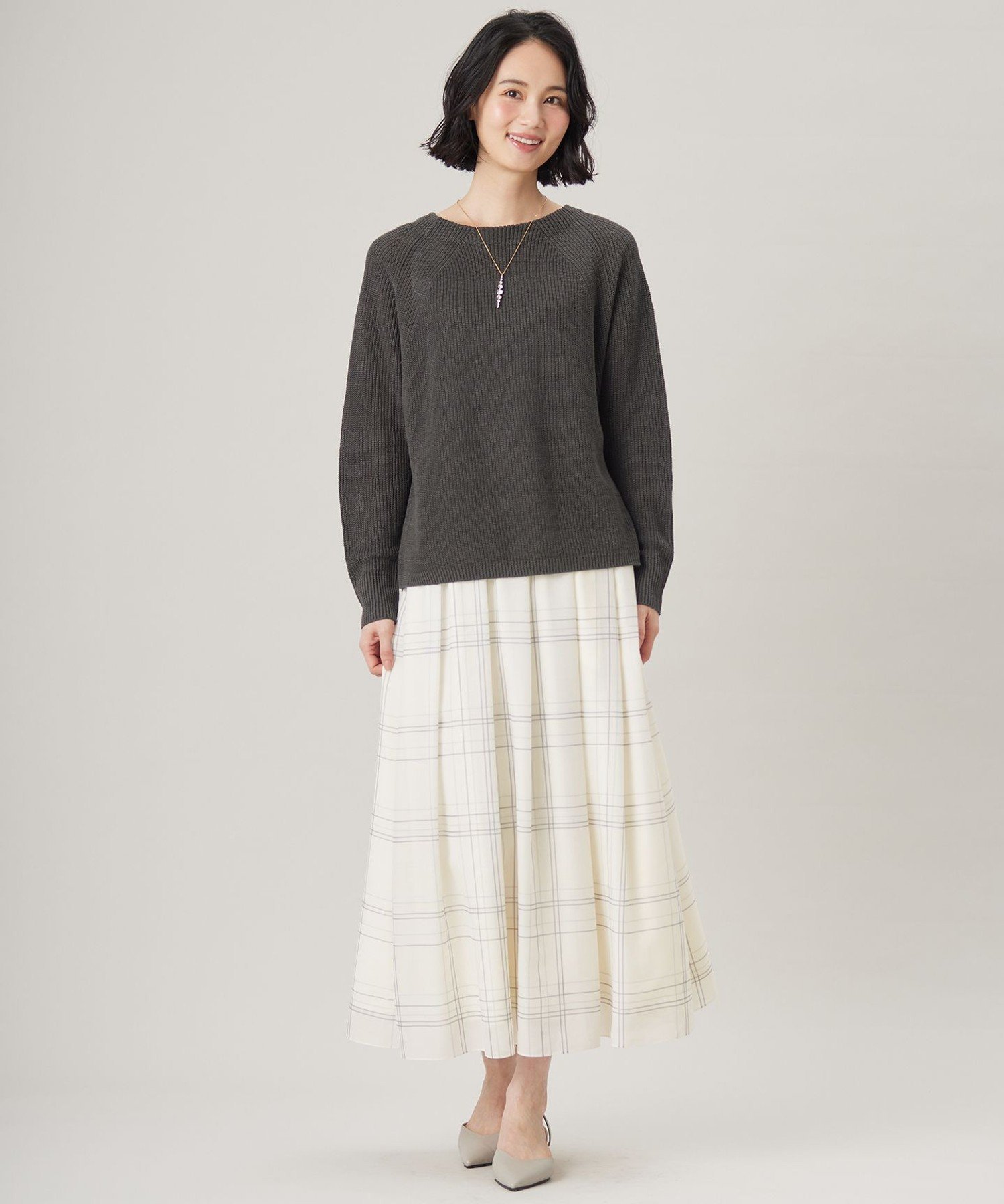 【SALE／30%OFF】自由区 L 【SHIHOさん着用・洗える】エアリーウィンドウペンチェックプリント スカート ジユウク スカート ロング・マキシスカート グレー【送料無料】