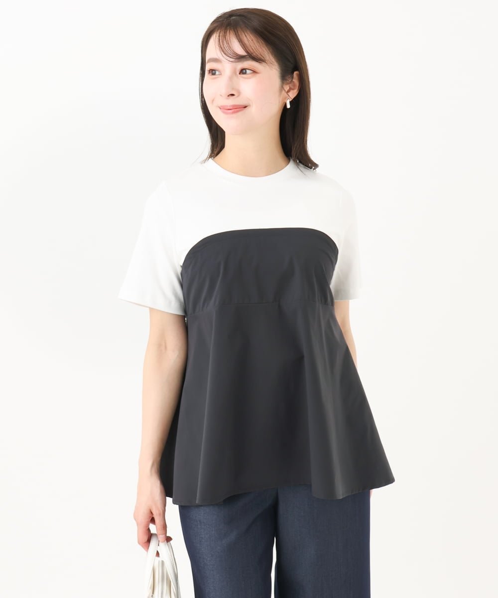 MK MICHEL KLEIN（小さいサイズ） 【小さいサイズ】ビスチェレイヤード風フレアーTシャツ(無地)/洗える メゾンドゥサンク トップス カットソー・Tシャツ ホワイト