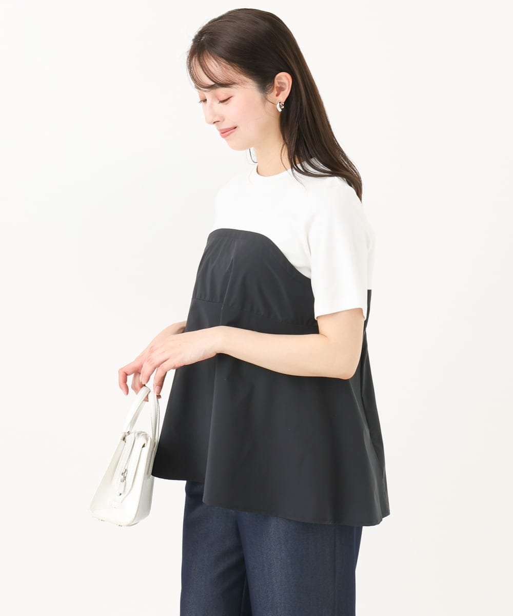 MK MICHEL KLEIN（小さいサイズ） 【小さいサイズ】ビスチェレイヤード風フレアーTシャツ(無地)/洗える メゾンドゥサンク トップス カットソー・Tシャツ ホワイト