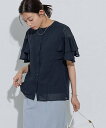 【SALE/10%OFF】Pierrot 【機能インナー付き】袖ティアードシフォンブラウス ピエロ トップス シャツ・ブラウス ホワイト ブルー ネイビー グレー