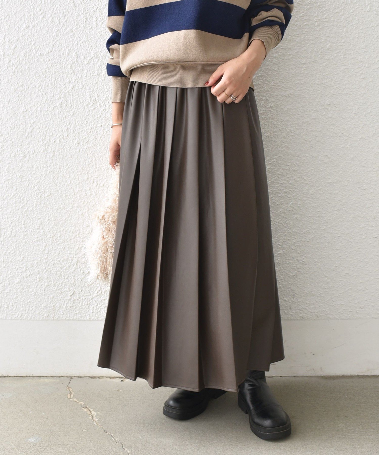 【SALE／30%OFF】SHIPS Colors SHIPS Colors:合成皮革 ワイド プリーツ スカート◇ シップス スカート ロング・マキシスカート ブラウン ブラック【送料無料】