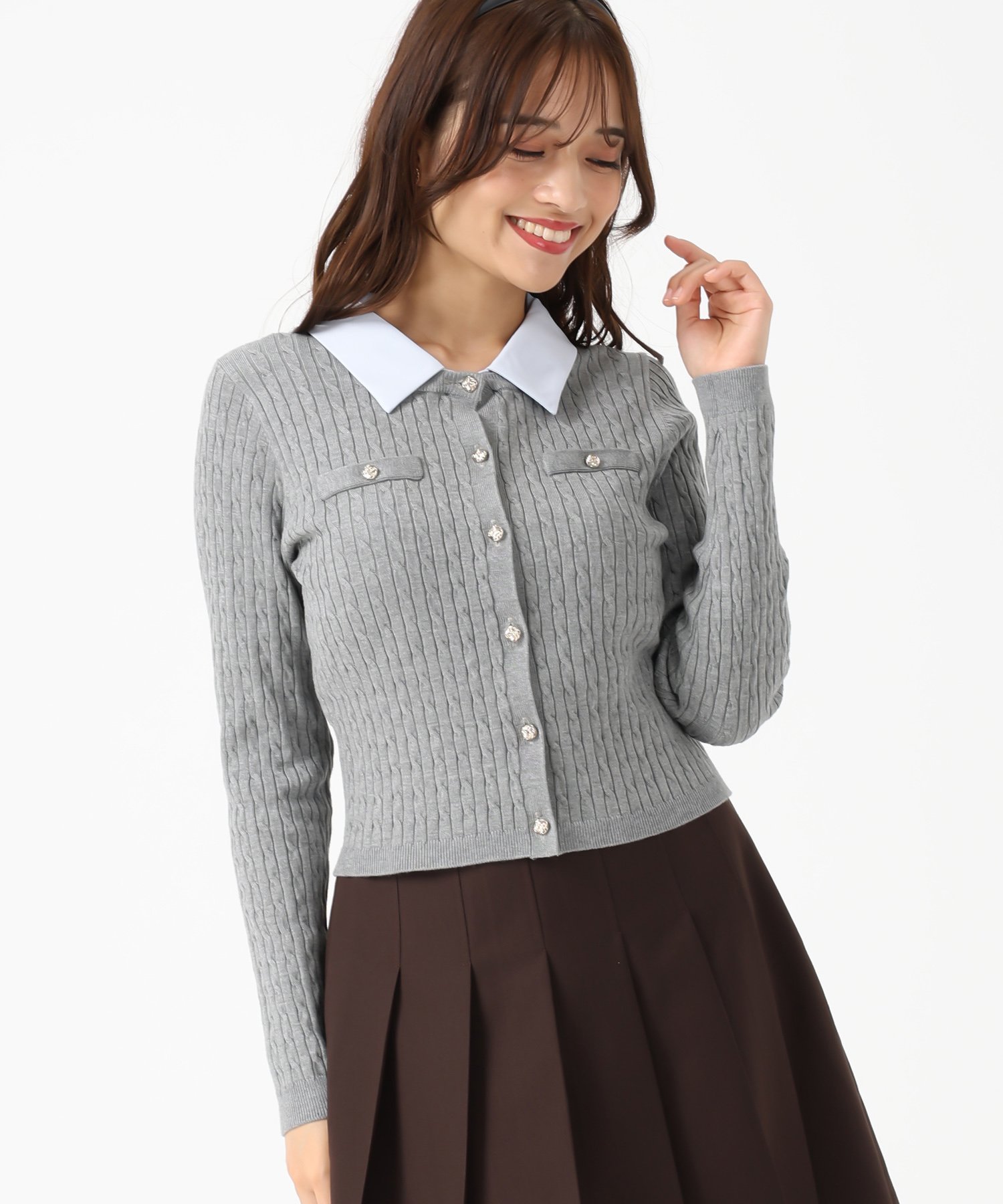 MISCH MASCH MM548402 取り外し襟付きケーブルカーディガン ミッシュマッシュ トップス カーディガン ブラック グレー【送料無料】のサムネイル