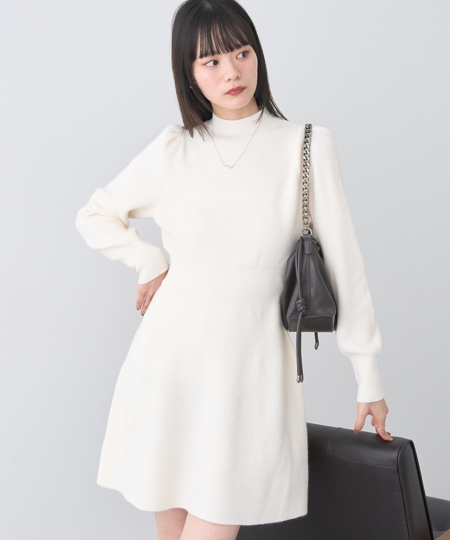 earth music&ecology ウエストリブフレアニットミニワンピース アースミュージック&エコロジー ワンピ..