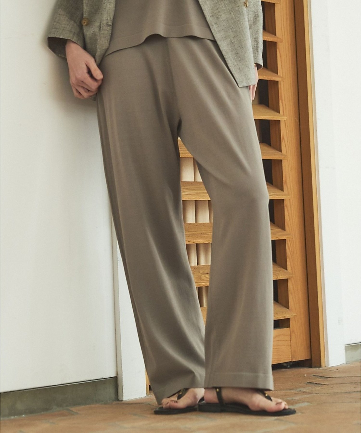 qualite 【新色追加,接触冷感・セットアップ対応】レーヨンストレッチニットパンツ カリテ パンツ その他のパンツ グレー ベージュ