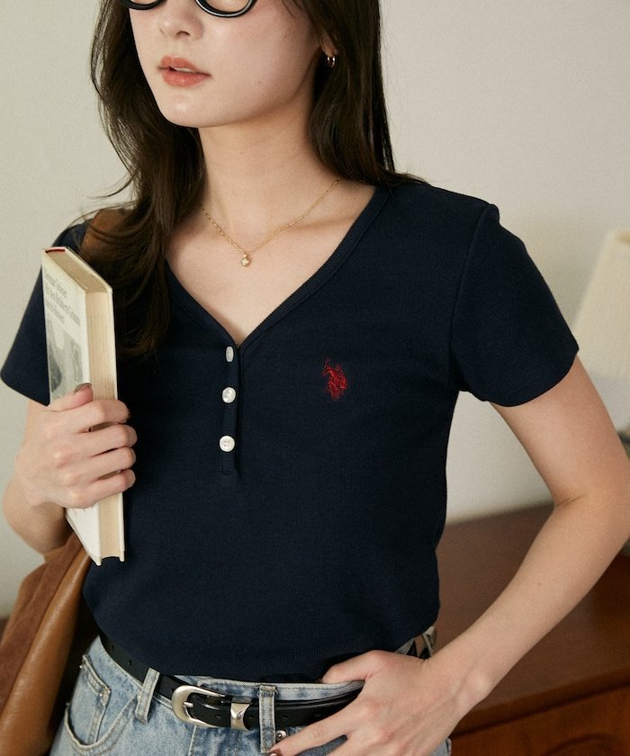 U.S. POLO ASSN. 別注 ヘンリーネック Tシャツ 限定展開 フリークスストア トップス カットソー・Tシャツ ネイビー ブラック