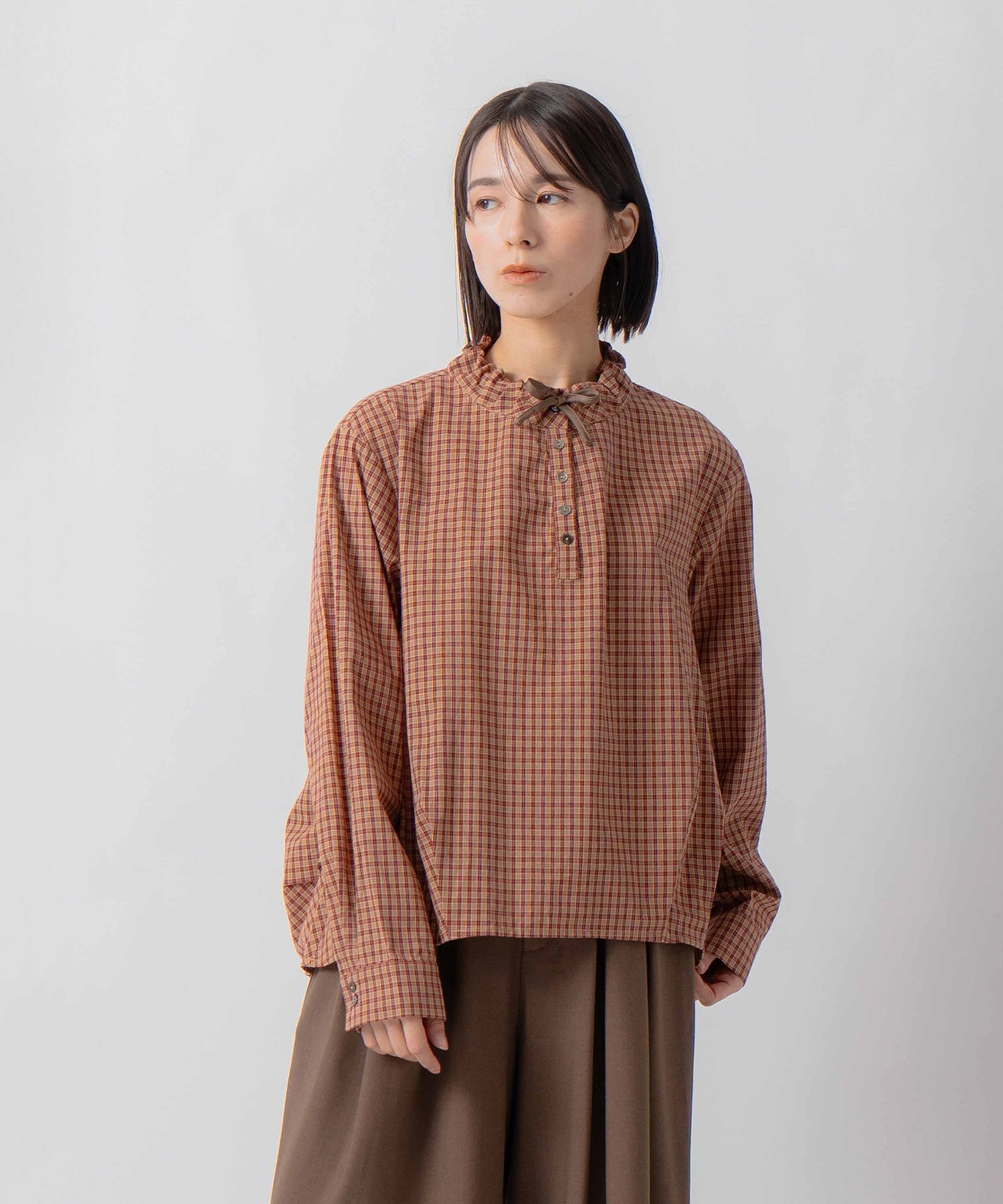 KELEN 「KELEN / ケレン」デザインカラーチェック柄ブラウス ビーアパートメント トップス シャツ・ブラウス ネイビー ブラウン ベージュ