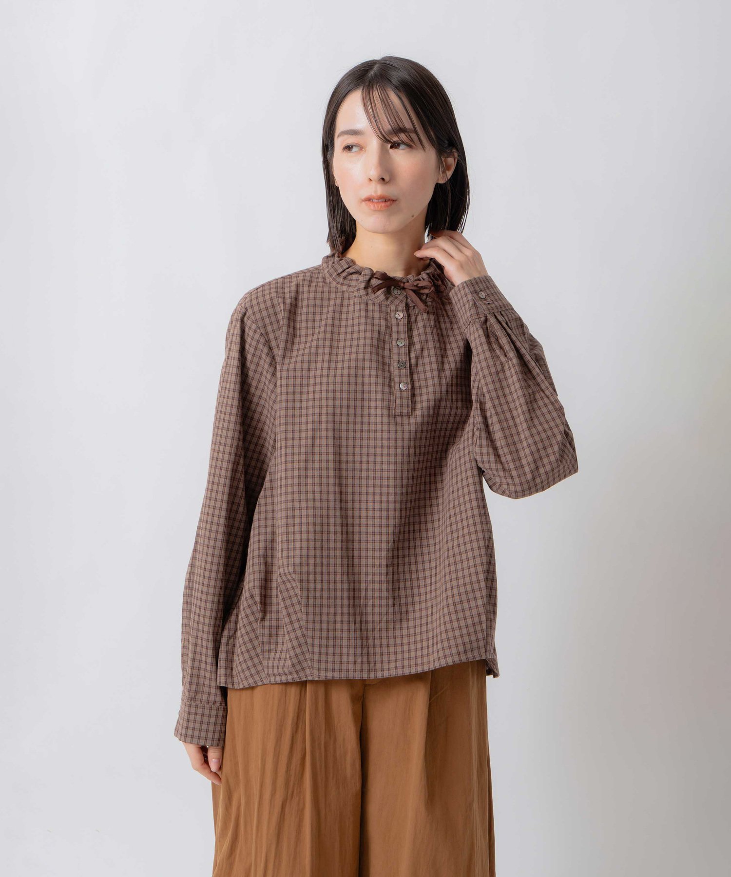 KELEN 「KELEN / ケレン」デザインカラーチェック柄ブラウス ビーアパートメント トップス シャツ・ブラウス ネイビー ブラウン ベージュ
