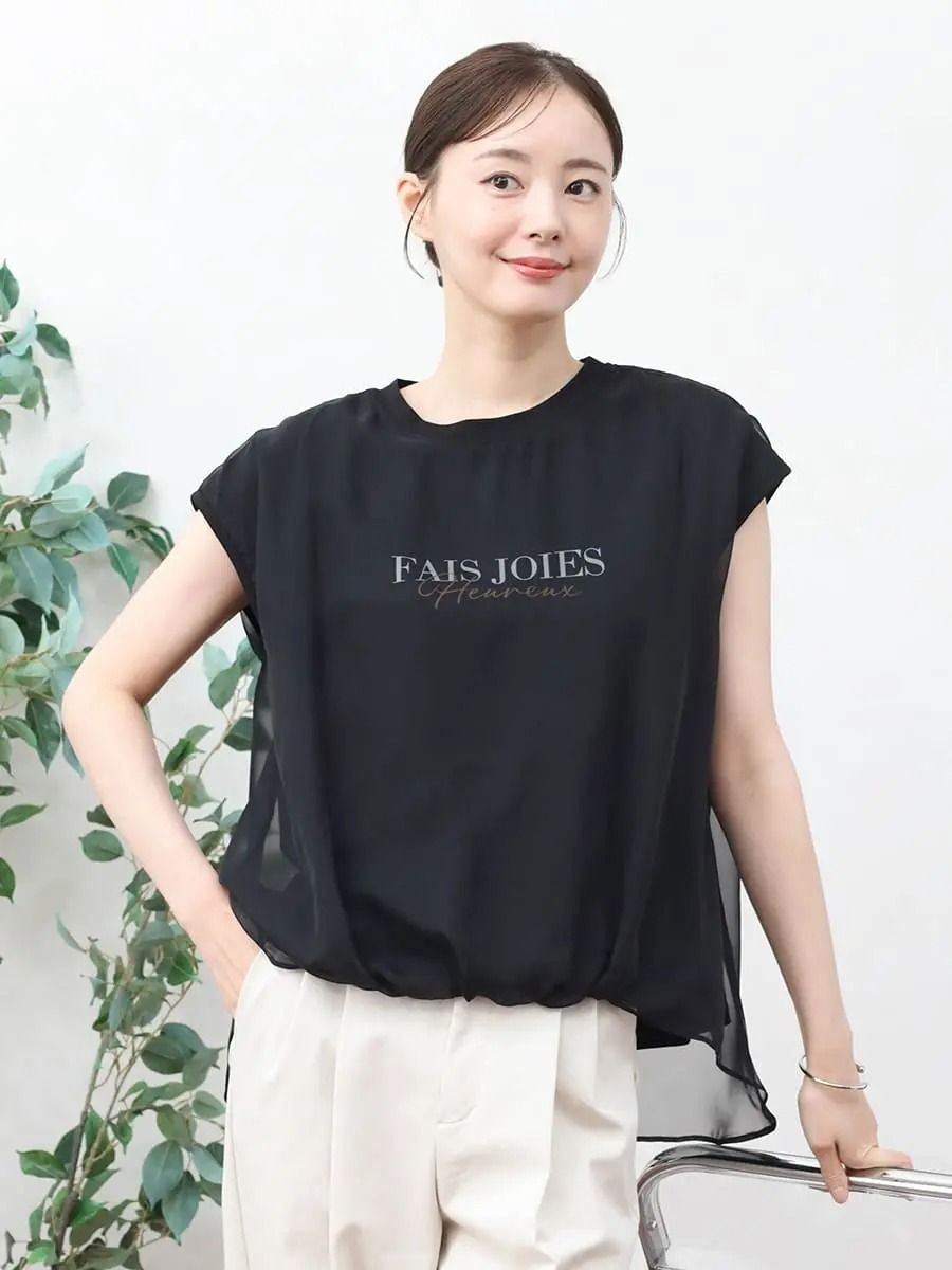 Vin シフォンドッキングロゴトップス ヴァン トップス カットソー・Tシャツ ホワイト グレー ブラック