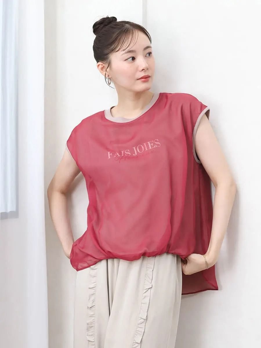 Vin シフォンドッキングロゴトップス ヴァン トップス カットソー・Tシャツ ホワイト グレー ブラック