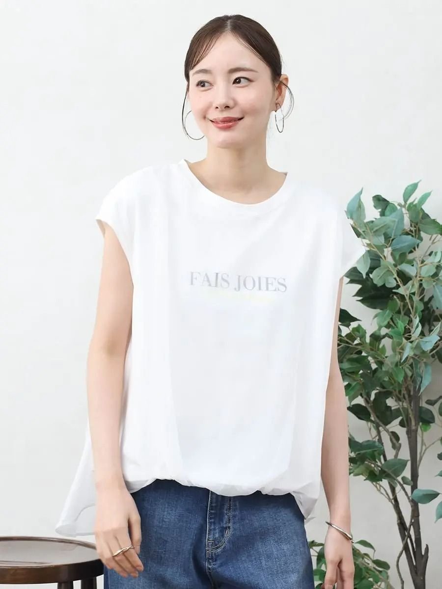 Vin シフォンドッキングロゴトップス ヴァン トップス カットソー・Tシャツ ホワイト グレー ブラック