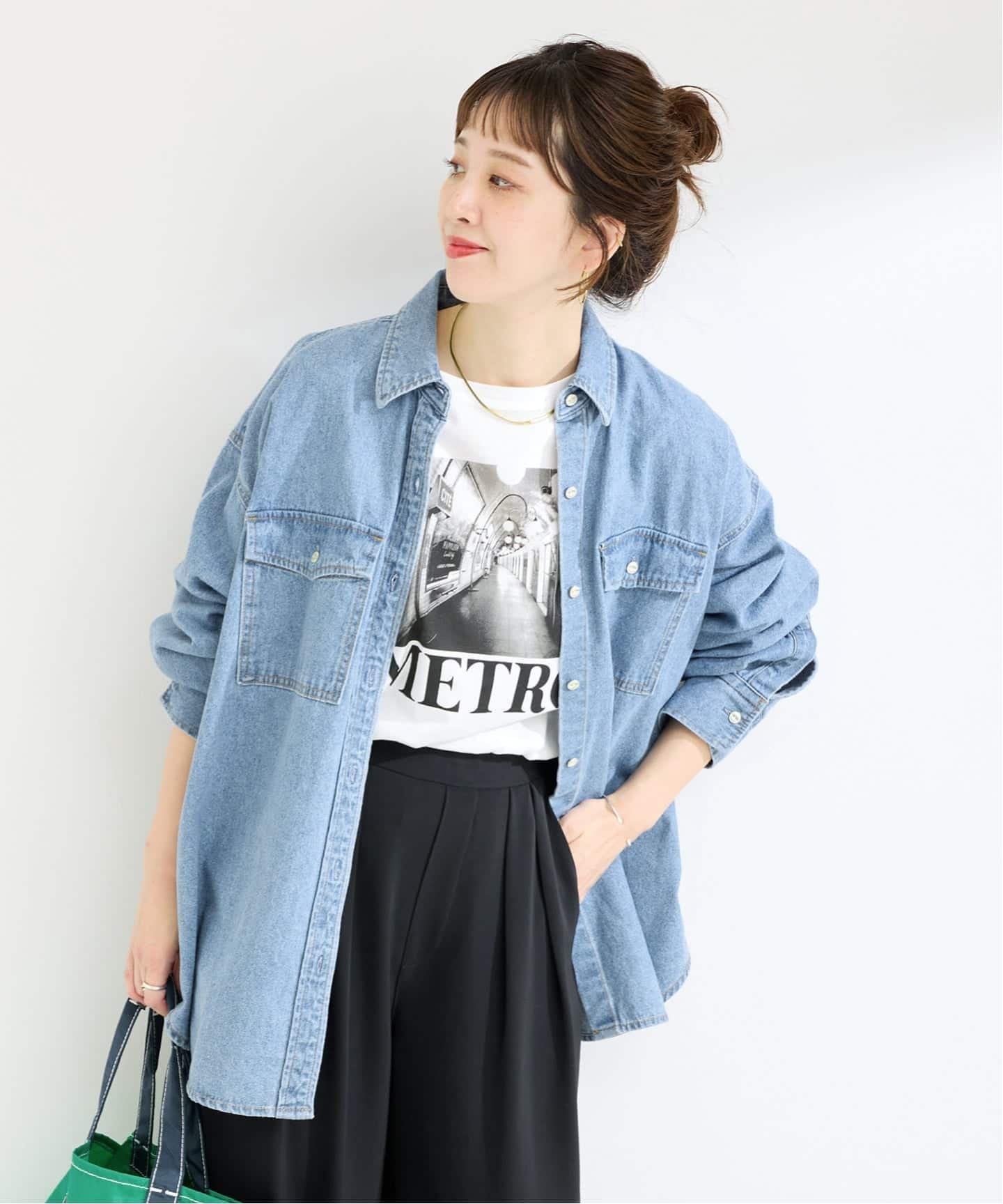 B.C STOCK 《追加5》ウォッシャブル / デニムワーカーシャツ ベーセーストック トップス シャツ・ブラウス ブルー【送料無料】のサムネイル