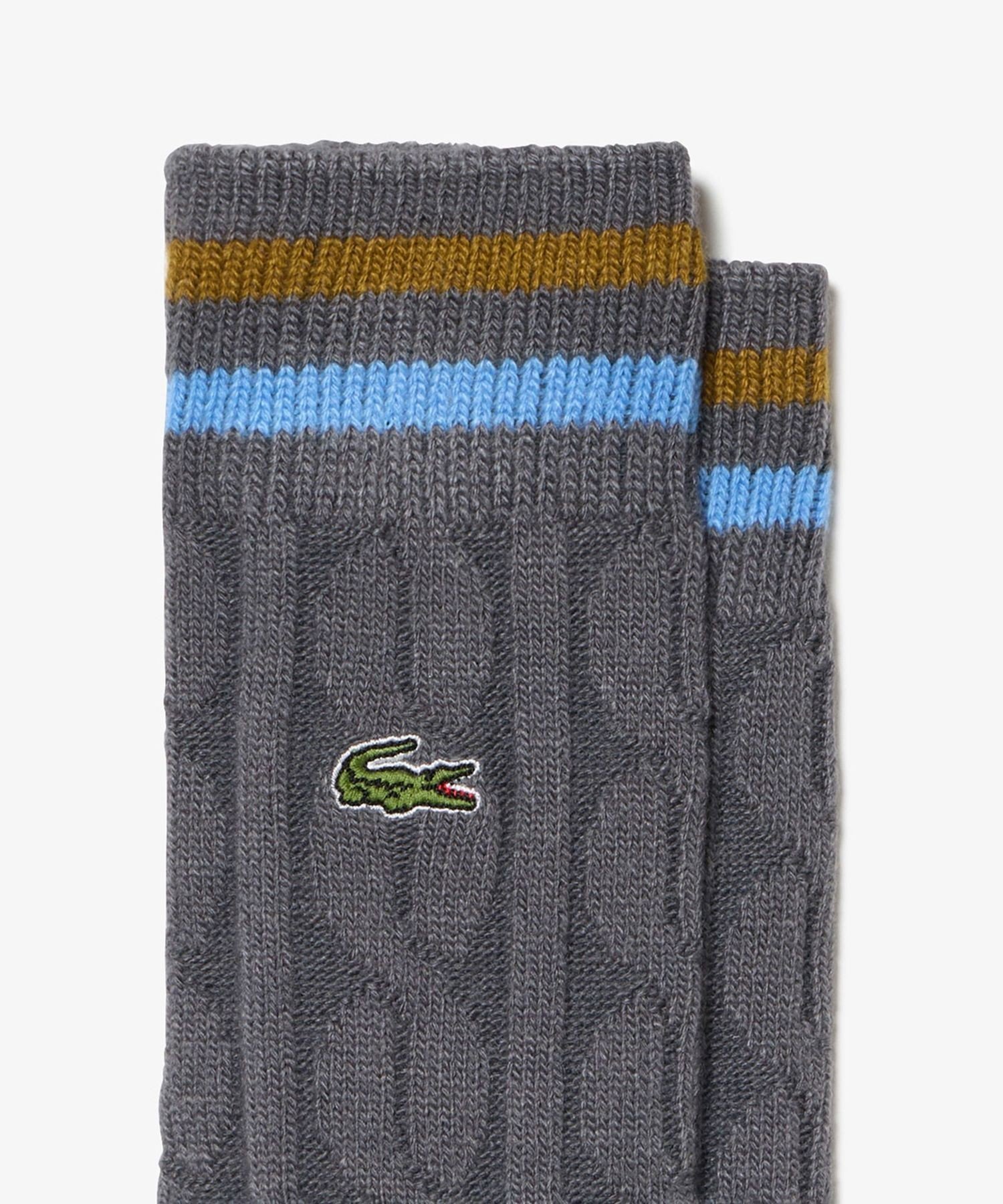 LACOSTE ケーブルニットボーダーソックス ラコステ 靴下・レッグウェア 靴下 グレー ベージュ