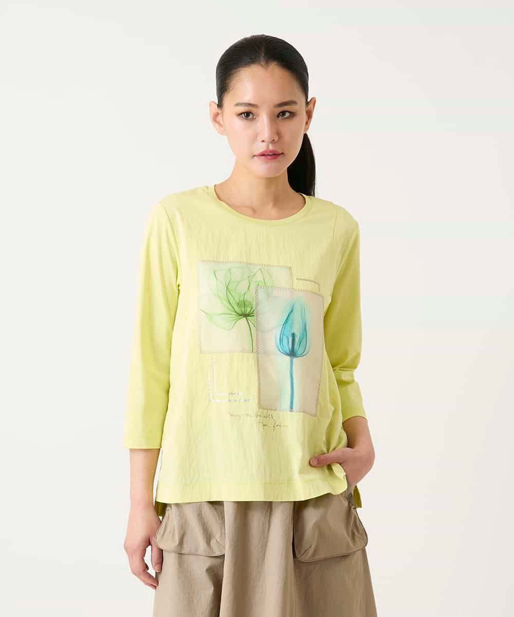HIROKO BIS 異素材ジョイントコラージュデザインカットソー ヒロコ ビス トップス カットソー・Tシャツ ネイビー ホワイト イエロー