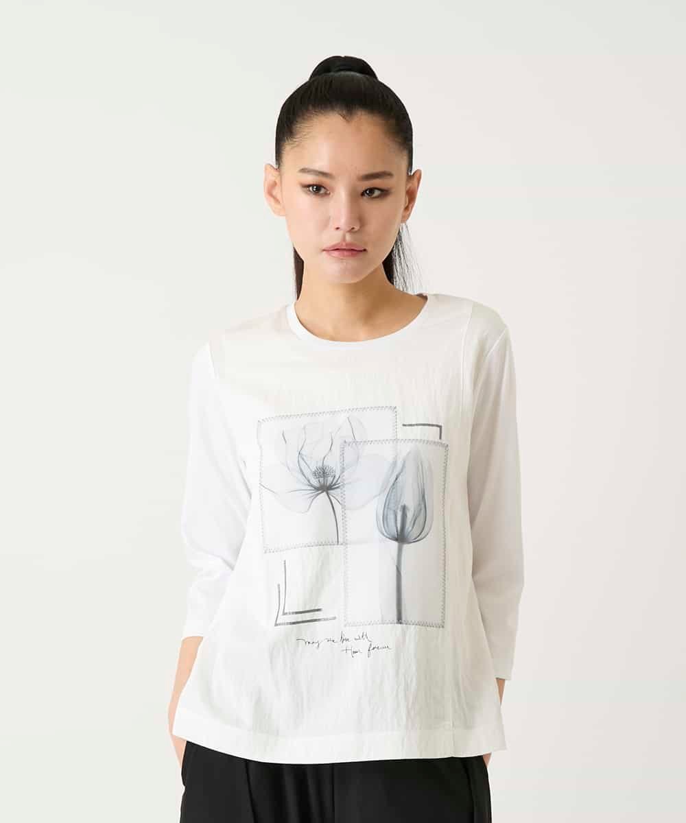 HIROKO BIS 異素材ジョイントコラージュデザインカットソー ヒロコ ビス トップス カットソー・Tシャツ ネイビー ホワイト イエロー