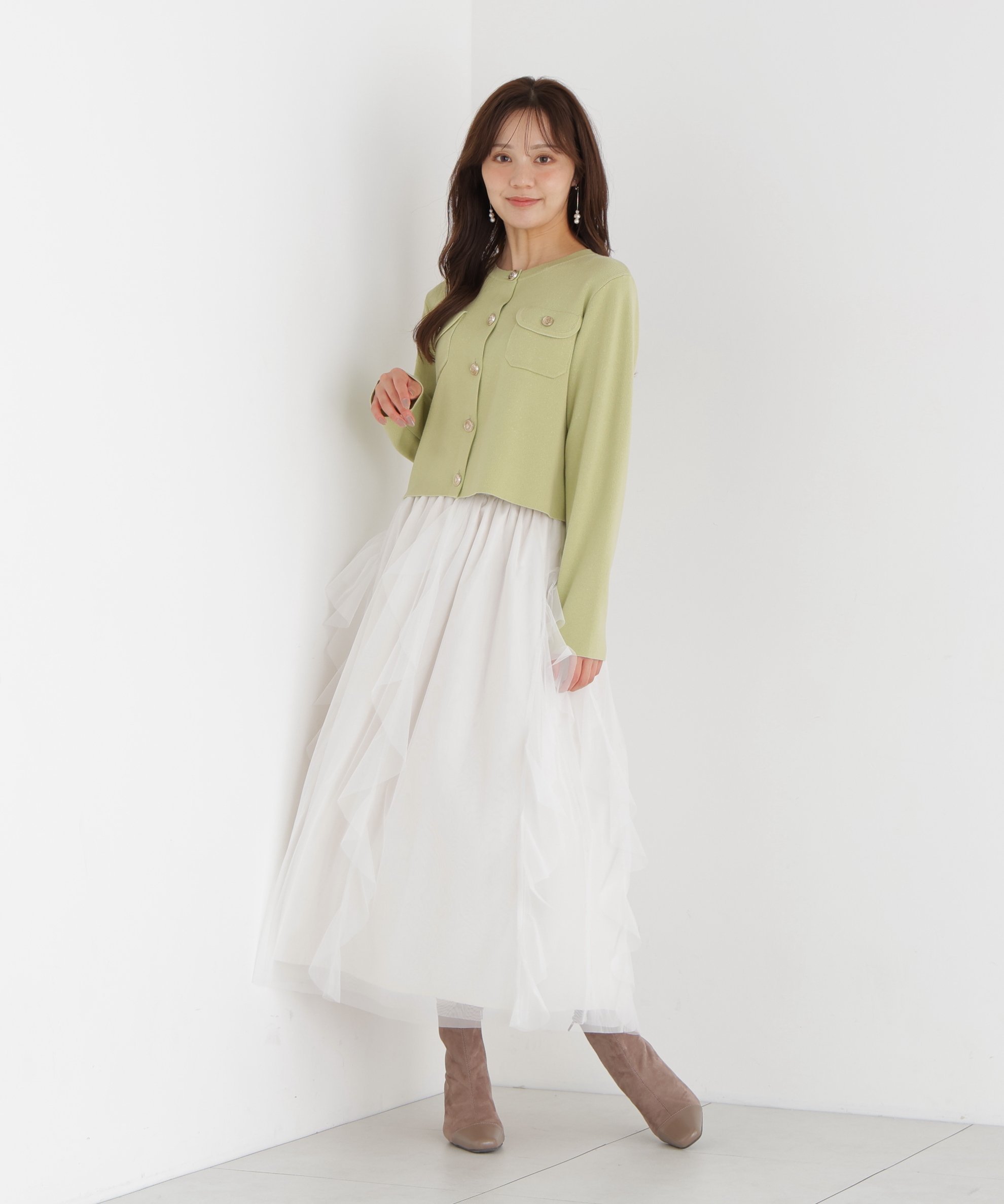 PROPORTION BODY DRESSING ＜中川紅葉さん着用＞ラッフルチュールスカート プロポーションボディドレッシング スカート その他のスカート ホワイト グレー