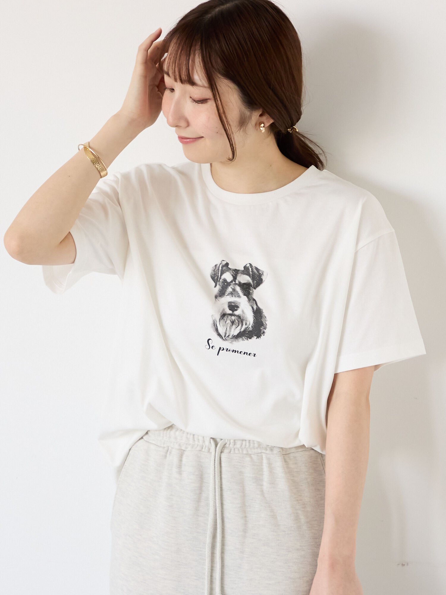【SALE／60%OFF】Te chichi TERRASSE 【接触冷感】犬モチーフプリントTシャツ テチチ トップス カットソー・Tシャツ ベージュ グレー ホワイトのサムネイル