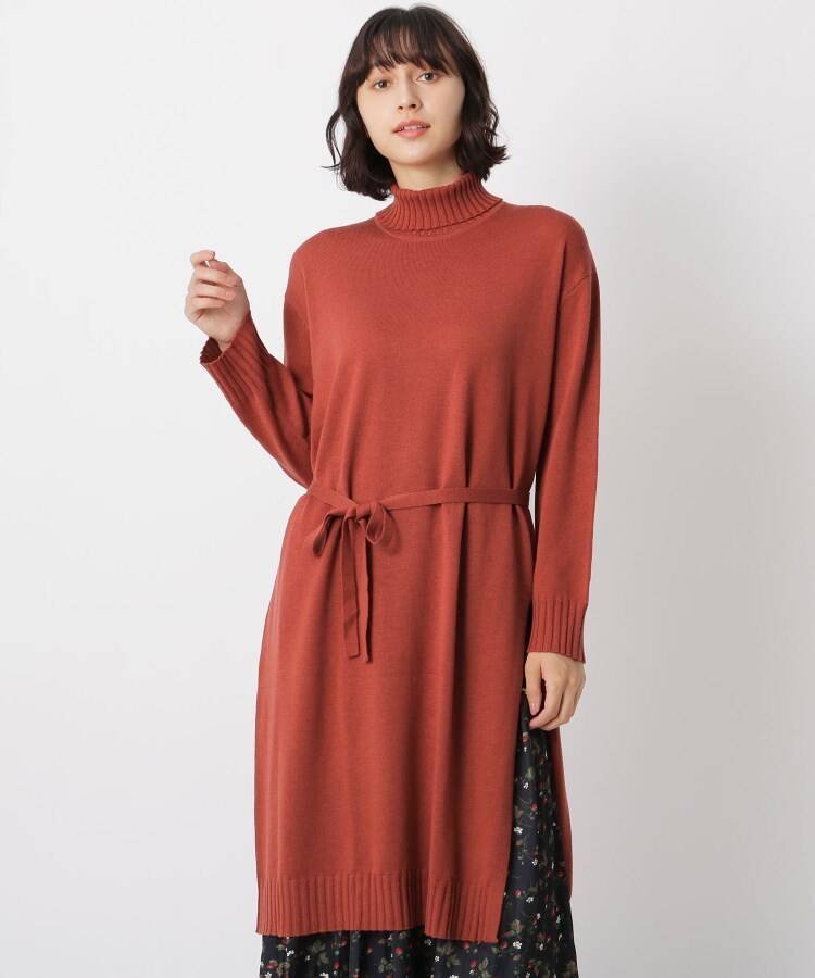 【SALE／50%OFF】LAURA ASHLEY 【洗える】ベルト付きロングタートルネックニット ローラ アシュレイ ニット ニットその他 ブラック オレンジ【送料無料】