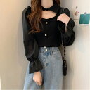 【SALE/40%OFF】Aimoon チョーカー風ニットトップス 袖切り替え ミニミニストア トップス シャツ・ブラウス ブラック ベージュ ホワイト
