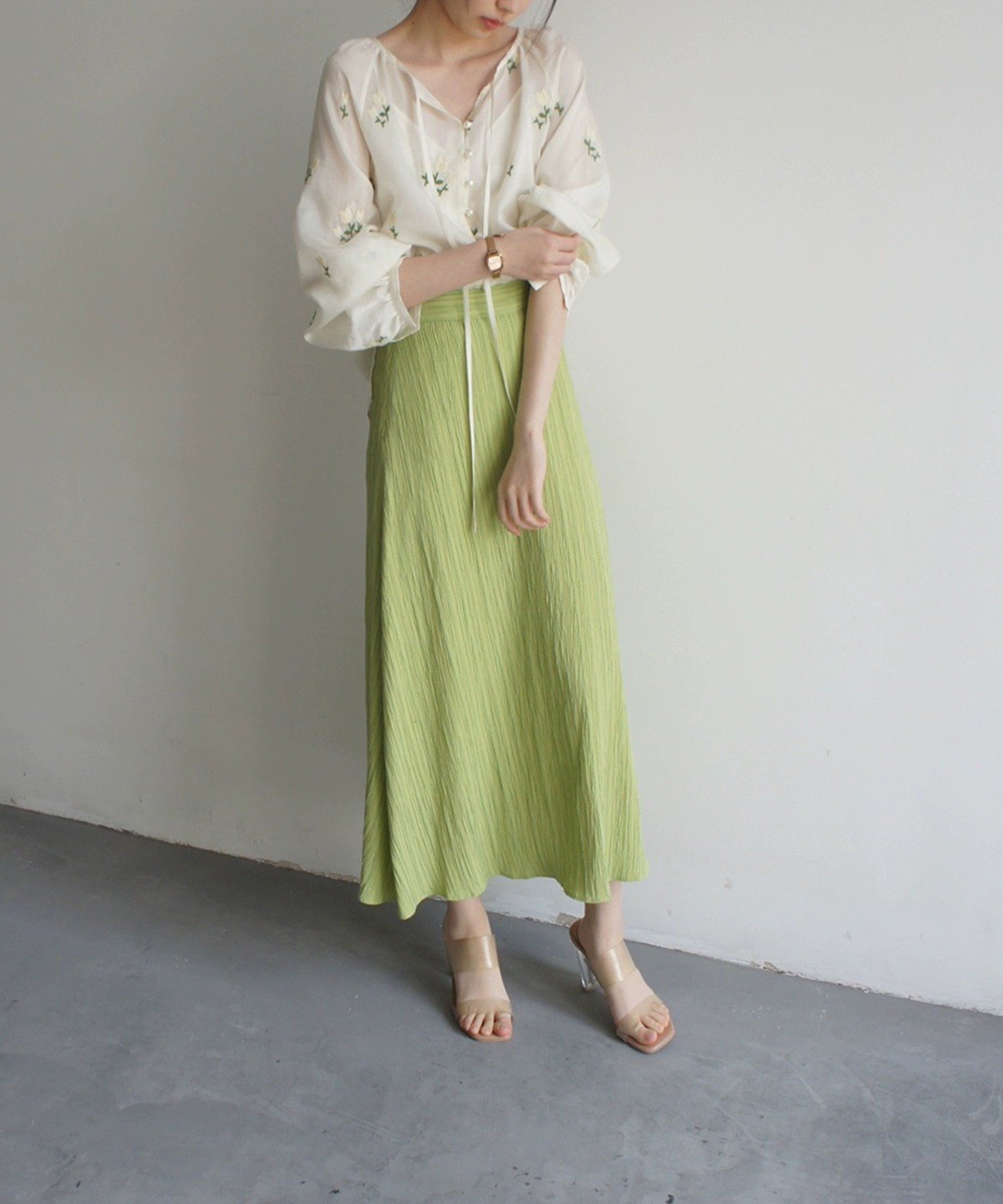【SALE／20%OFF】aimoha aimoha/楊柳ストライプ タイトスカート アイモハ スカート ロング・マキシスカート グリーン【送料無料】