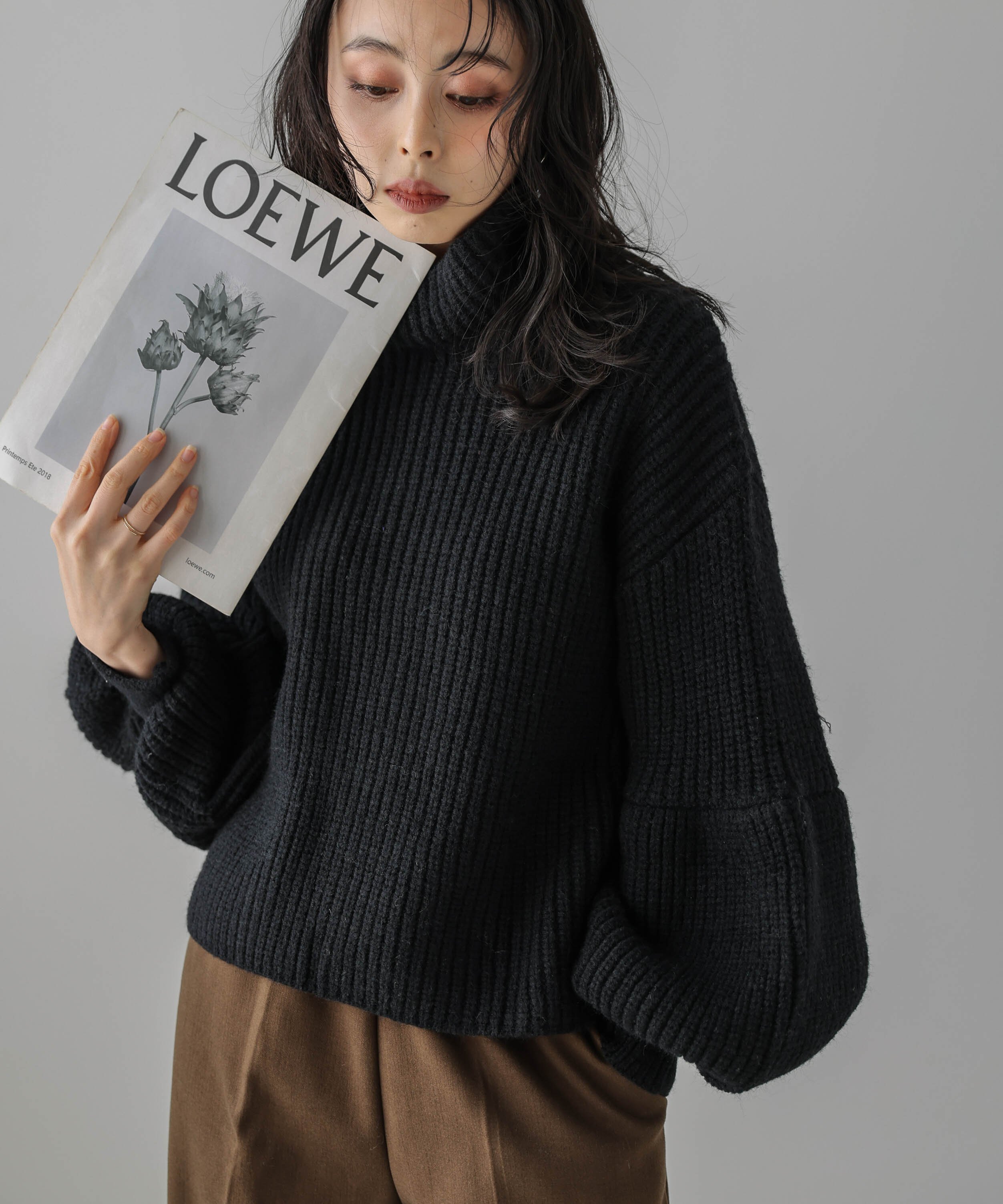 Lajour 日本製ボリューム袖ニット ラジュール トップス ニット ホワイト レッド ブラック グレー ブルー