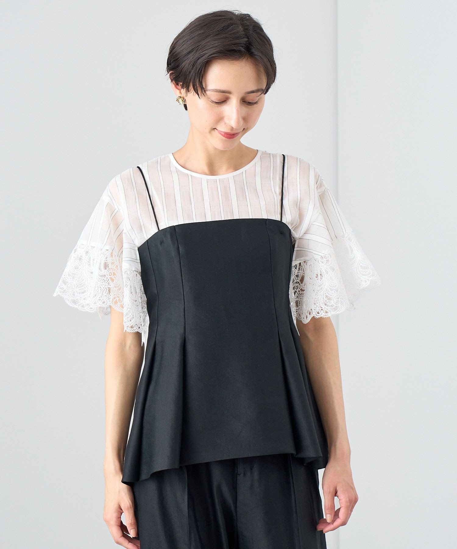 【セットアップ対応商品】リネンストレッチビスチェ アナイ トップス シャツ・ブラウス ベージュ ブラック