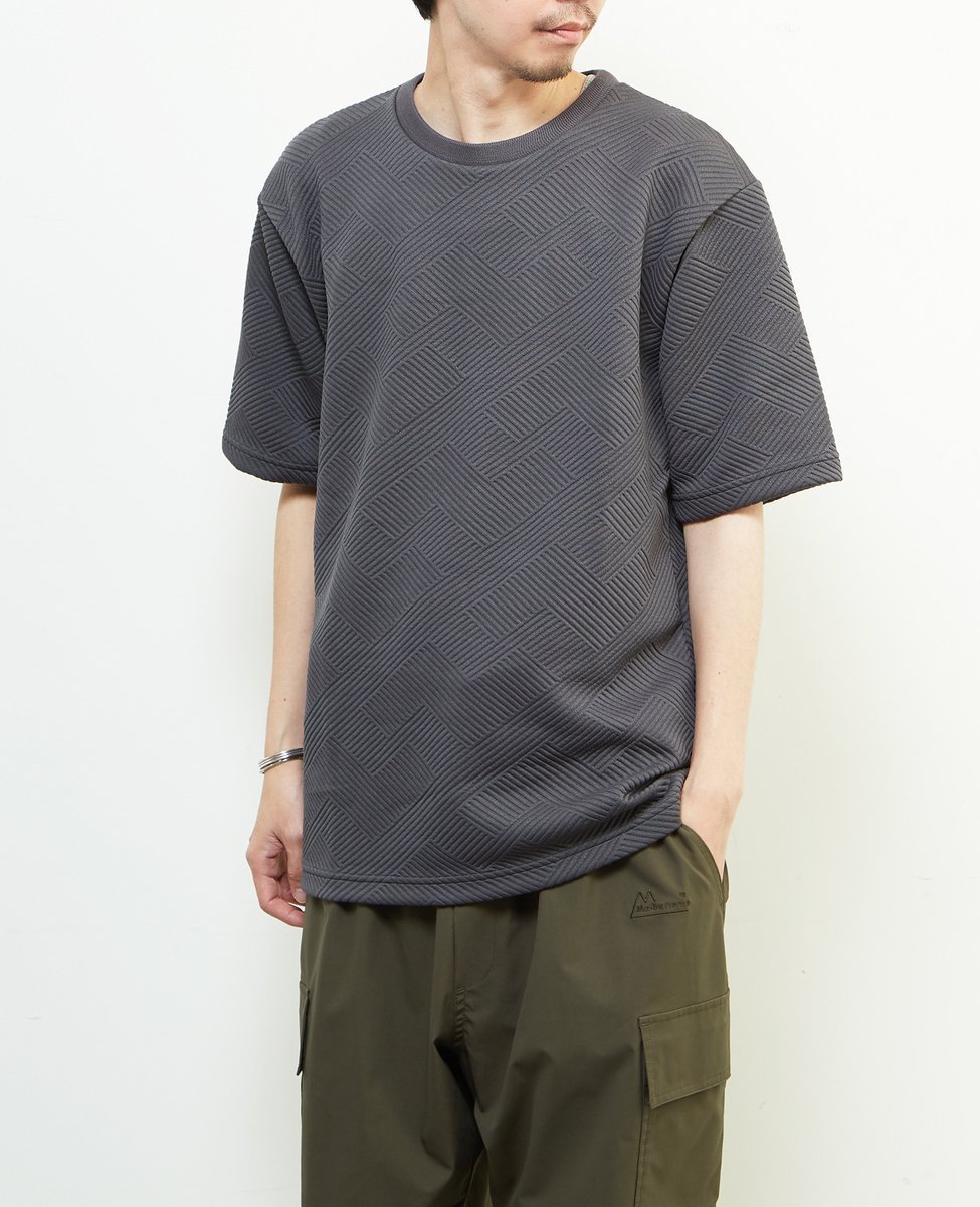 MEN'S MELROSE ブリスタージャガード半袖クルーネックTシャツ メンズメルローズ トップス カットソー・Tシャツ グレー ホワイト ネイビー