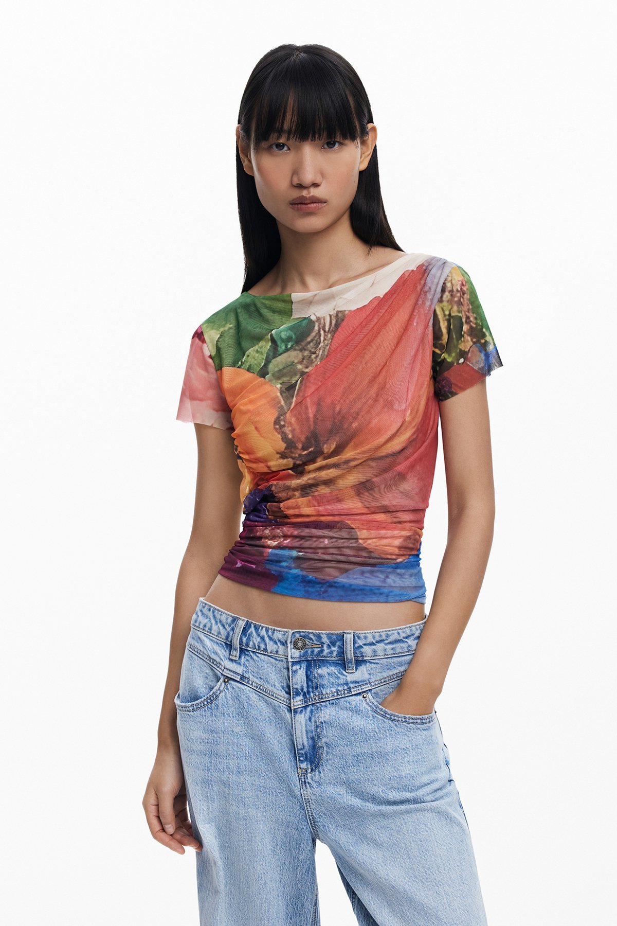 アブストラクトアートシフォンTシャツ デシグアル トップス カットソー・Tシャツ