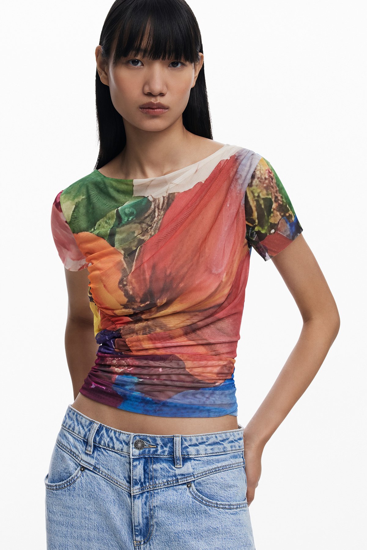 アブストラクトアートシフォンTシャツ デシグアル トップス カットソー・Tシャツ