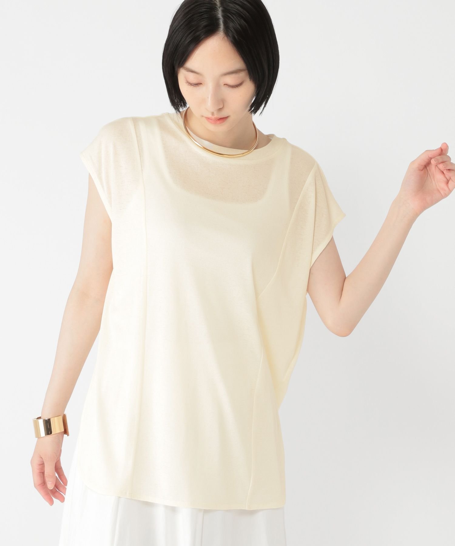 【daily CLIP】シアーノースリーブカットプルオーバー スタディオクリップ トップス カットソー・Tシャツ ホワイト グレー オレンジ