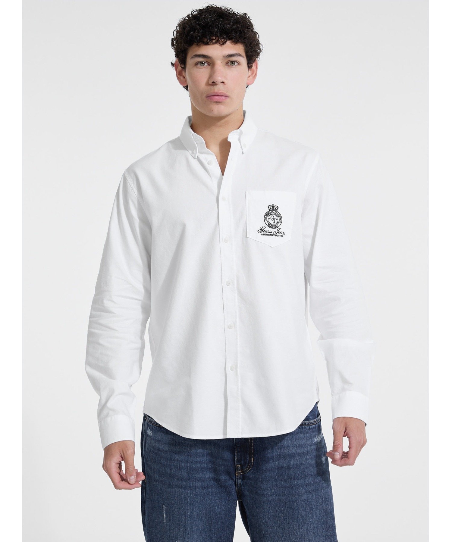 GUESS JEANS 長袖シャツ (M)Pocket Shirt ゲス トップス シャツ・ブラウス ブルー ホワイト