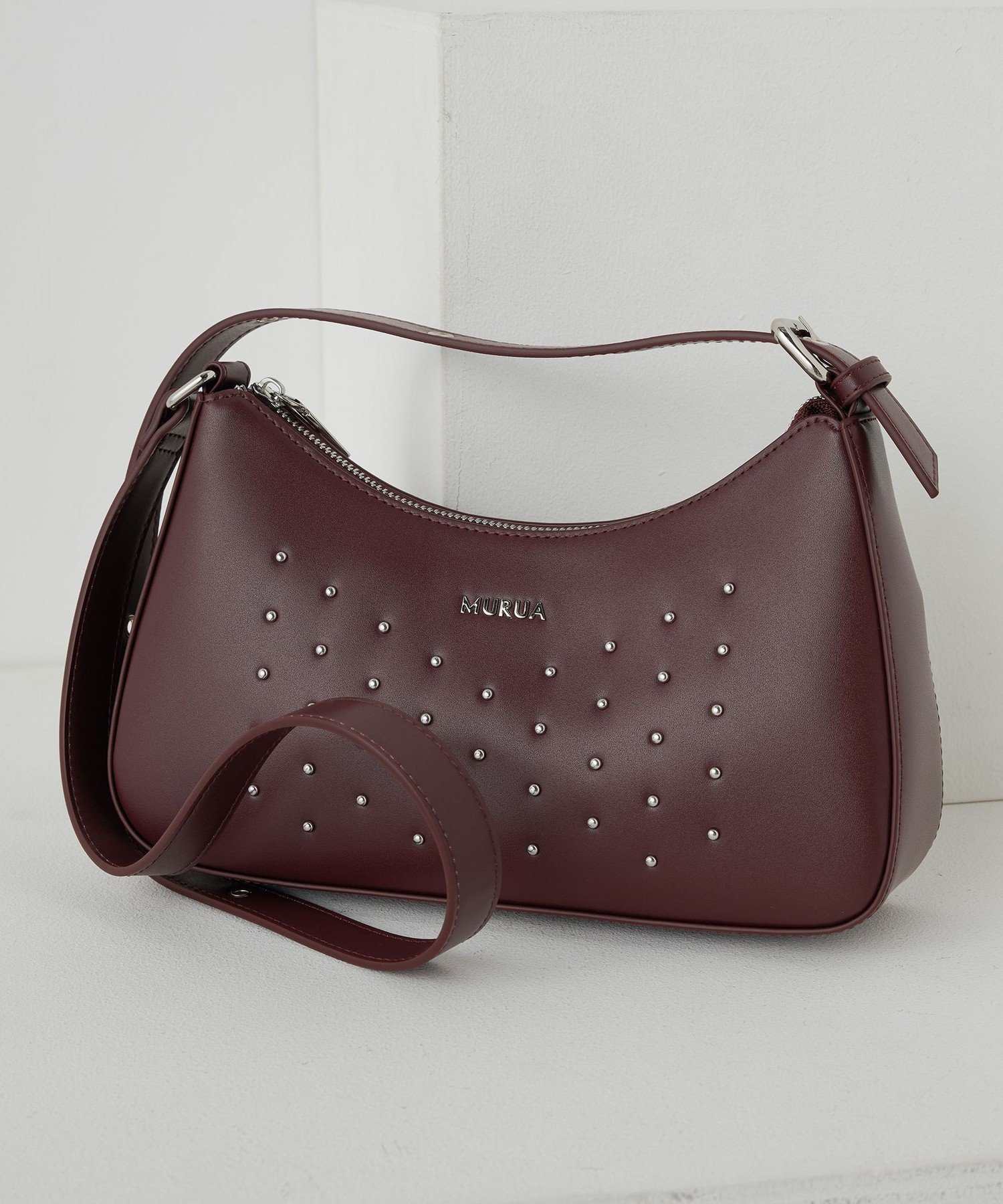 MURUA MURUA (ムルーア) STUDS ハンドバッグ エルゲイス バッグ ハンドバッグ ワインレッド ブラック ベージュ