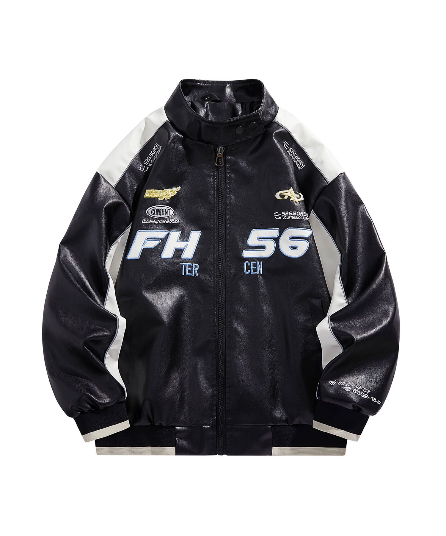 aimoha MEN/レーシングロゴデザイン PUジャケット アイモハ ジャケット・アウター その他のジャケット・アウター ホワイト ブラック