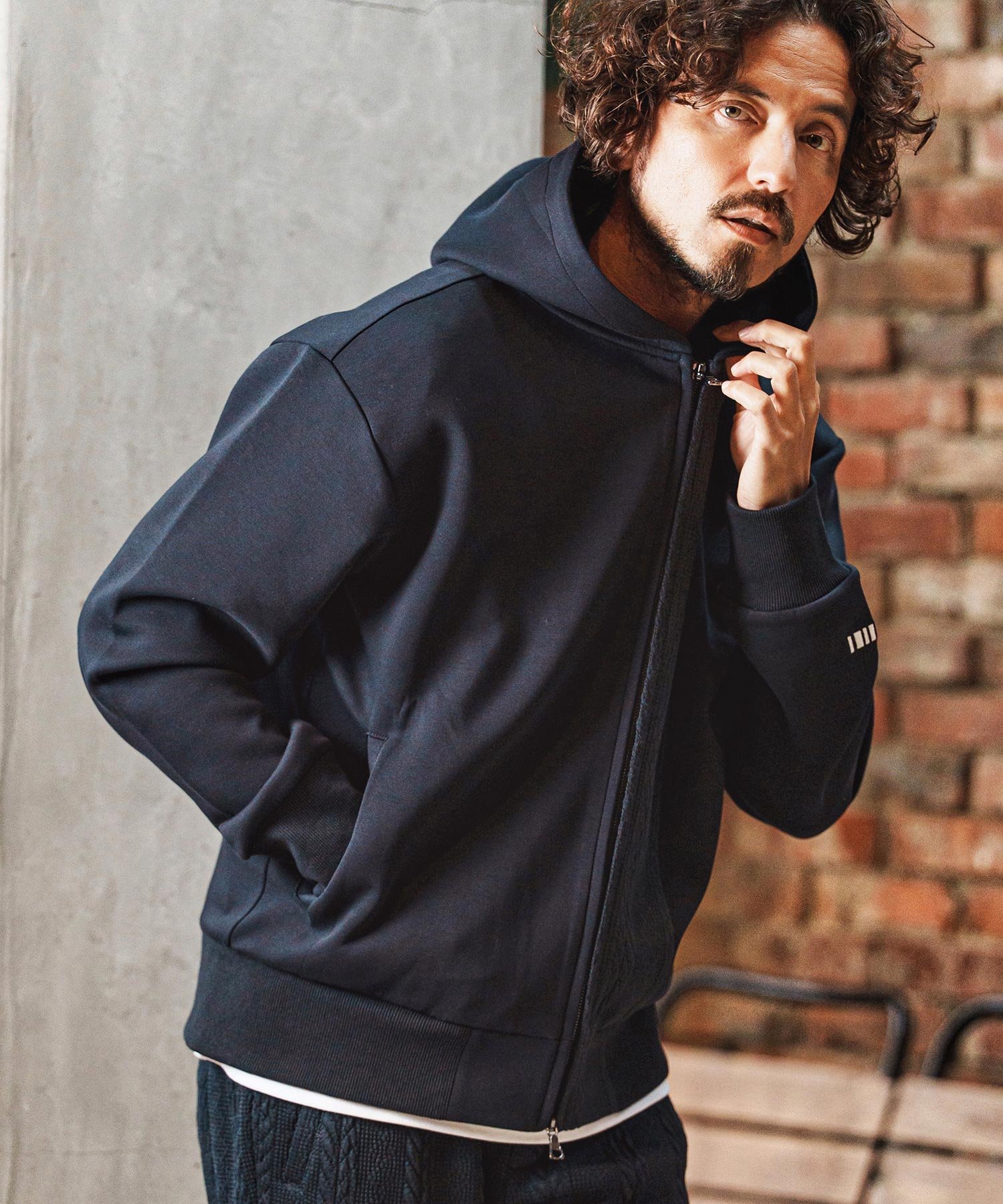 mpa4010-Cable Knit Like Cardboard Knit Parka パーカー カンビオ トップス パーカー・フーディー ブラック ネイビー