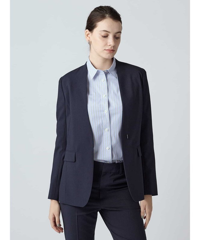 【SALE／30%OFF】Aquascutum WOMEN 【セットアップ対応】ライト強撚ノーカラージャケット アクアスキュータム ジャケット・アウター テーラードジャケット・ブレザー ホワイト ネイビー【送料無料】