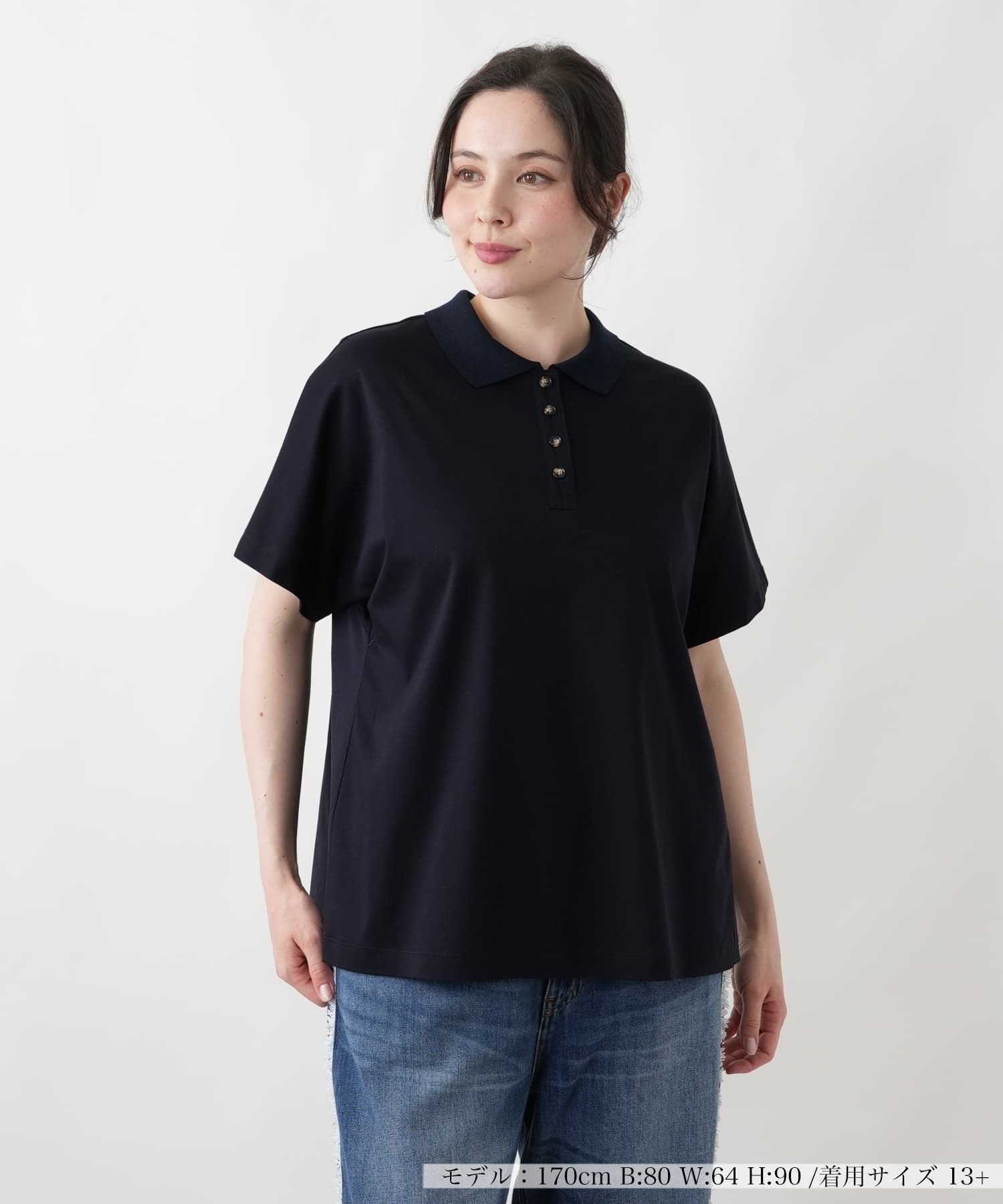 【SALE／50%OFF】Leilian PLUS HOUSE ポロシャツ レリアン　プラスハウス トップス ポロシャツ ネイビー ホワイト【送料無料】