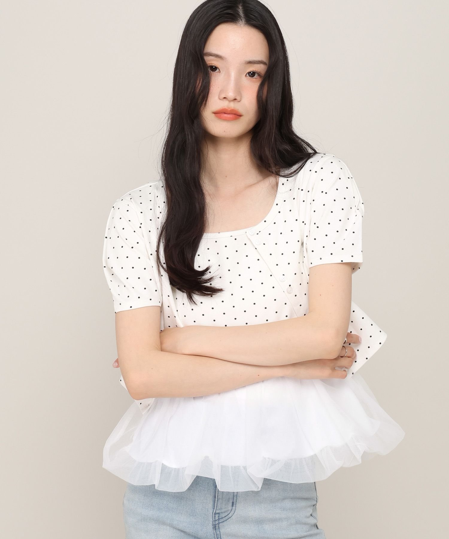 Heather バルーンヘムドットカーディガン2P ヘザー トップス カットソー・Tシャツ ホワイト ブラック