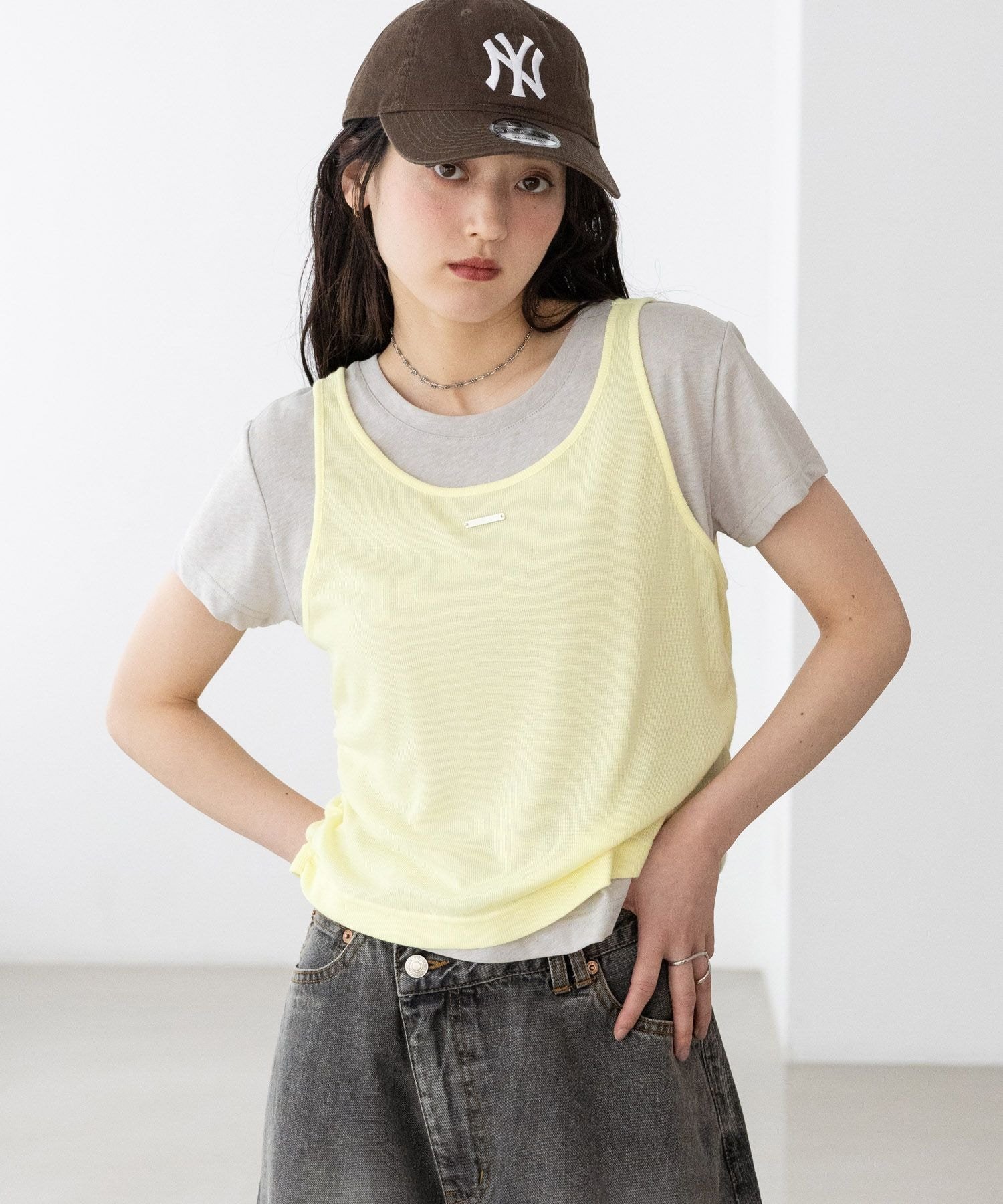 RAGEBLUE 【WOMENS】ギャザーシアータンクレイヤードTシャツ レイジブルー トップス カットソー・Tシャツ ネイビー グレー ホワイト