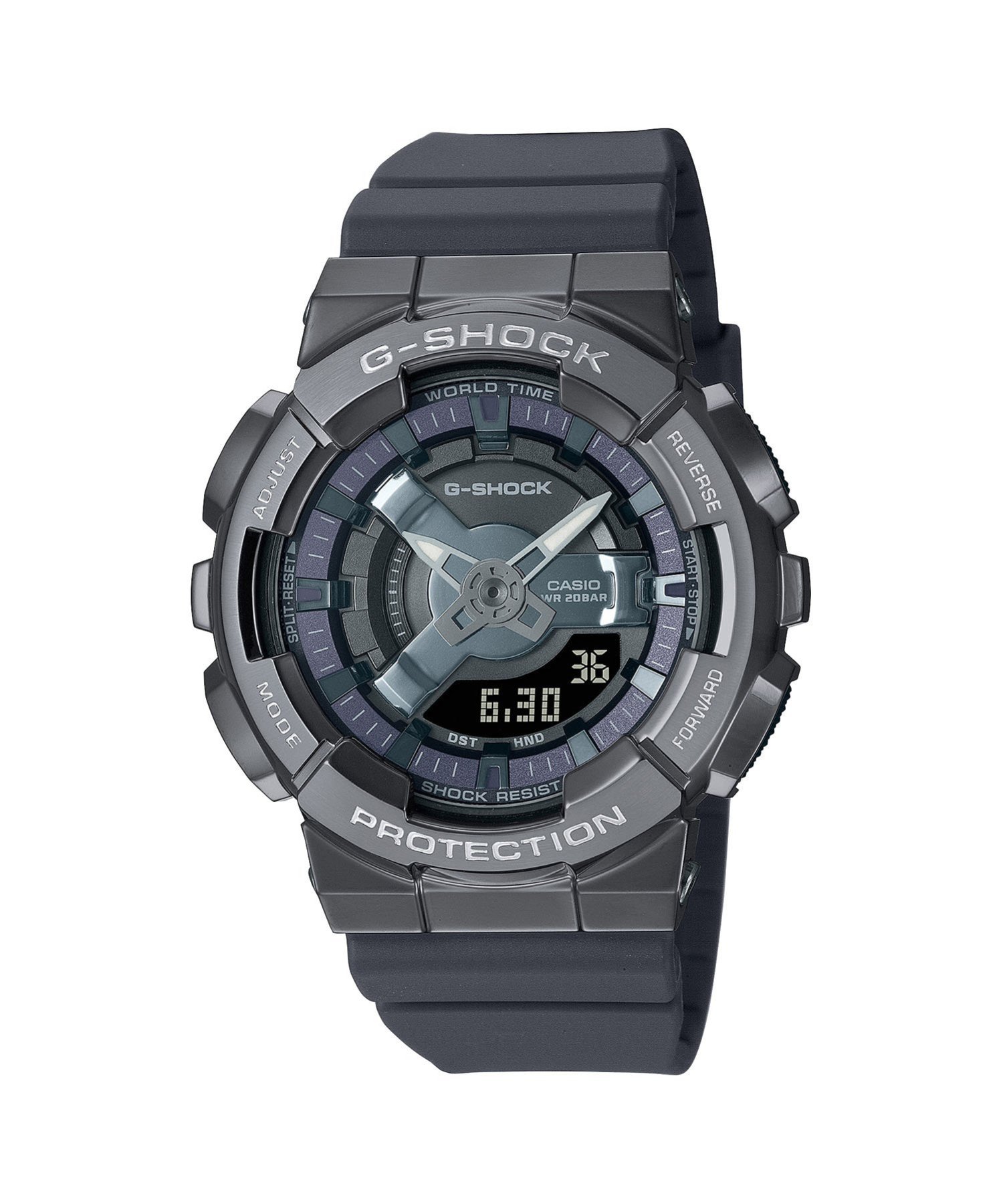 bullidge（ブリッジ）G-SHOCK/GM-S110B-8AJF/カシオG-SHOCKの人気のデジタル・アナログコンビモデル110シリーズから、メタルをまとい、小型化・薄型化したモデルです。GM-110を小型化し軽量で快適な着け心地を実現しました。細かなパーツが積み重なった立体的な文字板デザインに、デジタル表示と時針・分針がバランスよく配置され視認性を高めています。ベゼルカバーにはメタル（ステンレス素材）を使用し、メタリック調の文字板パーツと共に上質でクールな印象を引き出します。バンドにはクリーンな印象のフラットバンドを採用しました。スポーティなデザインにスタイリッシュなムードをプラスしたG-SHOCKです。・ 耐衝撃構造・ 20気圧防水機能・ 針退避機能（針が液晶表示と重なって見づらいときは、針を液晶表示の上から一時的に退避させることができます）・ ワールドタイム：世界48都市（31タイムゾーン、サマータイム設定機能付き）＋UTC（協定世界時）の時刻表示・ ストップウオッチ（1/100秒（1時間未満）/1秒（1時間以上）、24時間計、スプリット付き）・ タイマー（セット単位：1秒、最大セット：24時間、1秒単位で計測）・ 時刻アラーム5本・時報・ フルオートカレンダー・ 12/24時間制表示切替・ 操作音ON/OFF切替機能・ ダブルLEDライト：　　文字板用LEDライト（スーパーイルミネーター、残照機能、残照時間切替（1.5秒/3秒）付き）、　　LCD部用LEDバックライト（スーパーイルミネーター、残照機能、残照時間切替（1.5秒/3秒）付き）・ LED：ホワイト・ ケース・ベゼル材質：樹脂／ステンレススチール・ ケース：IP 処理（SS 部）＜イオンプレーティング処理（ステンレススチール部）＞・ 樹脂バンド・ ムーブメント日本製・ ケースサイズ（縦×横×厚さ）：46.0×42.0×13.0mm・ 質量：55g付属品：保管箱【メーカー保証について】保証期間は、お客様のお買い上げ日より1年間です。保証対象は時計本体のみで電池やバンドなどの消耗品は対象外となります。詳しくは、メーカーホームページもしくは取扱説明書（保証書付き）をご確認ください。【G-SHOCK】・CASIO・ジーショック・Gショック・GSHOCK【原産国】中国ムーブメント日本製型番：4549526335297-800-F GH6745【採寸】商品のサイズについて【商品詳細】中国素材：＜ケース・ベゼル材質＞:樹脂ステンレススチール※画面上と実物では多少色具合が異なって見える場合もございます。ご了承ください。商品のカラーについて 【予約商品について】 ※「先行予約販売中」「予約販売中」をご注文の際は予約商品についてをご確認ください。■重要なお知らせ※ 当店では、ギフト配送サービス及びラッピングサービスを行っておりません。ご注文者様とお届け先が違う場合でも、タグ（値札）付「納品書 兼 返品連絡票」同梱の状態でお送り致しますのでご了承ください。 ラッピング・ギフト配送について※ 2点以上ご購入の場合、全ての商品が揃い次第一括でのお届けとなります。お届け予定日の異なる商品をお買い上げの場合はご注意下さい。お急ぎの商品がございましたら分けてご購入いただきますようお願い致します。発送について ※ 買い物カートに入れるだけでは在庫確保されませんのでお早めに購入手続きをしてください。当店では在庫を複数サイトで共有しているため、同時にご注文があった場合、売切れとなってしまう事がございます。お手数ですが、ご注文後に当店からお送りする「ご注文内容の確認メール」をご確認ください。ご注文の確定について ※ Rakuten Fashionの商品ページに記載しているメーカー希望小売価格は、楽天市場「商品価格ナビ」に登録されている価格に準じています。 商品の価格についてbullidgebullidgeの腕時計アクセサリー・腕時計ご注文・お届けについて発送ガイドラッピンググッズ3,980円以上送料無料ご利用ガイド