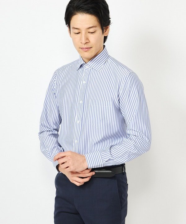 【SALE／50%OFF】CROWDED CLOSET 【COOL MAX(クールマックス)】 ストライプ・ギンガムチェックスナップダウンシャツ/吸水速乾/ストレッチ メンズ ビギ トップス シャツ・ブラウス ブルー ネイビー【送料無料】