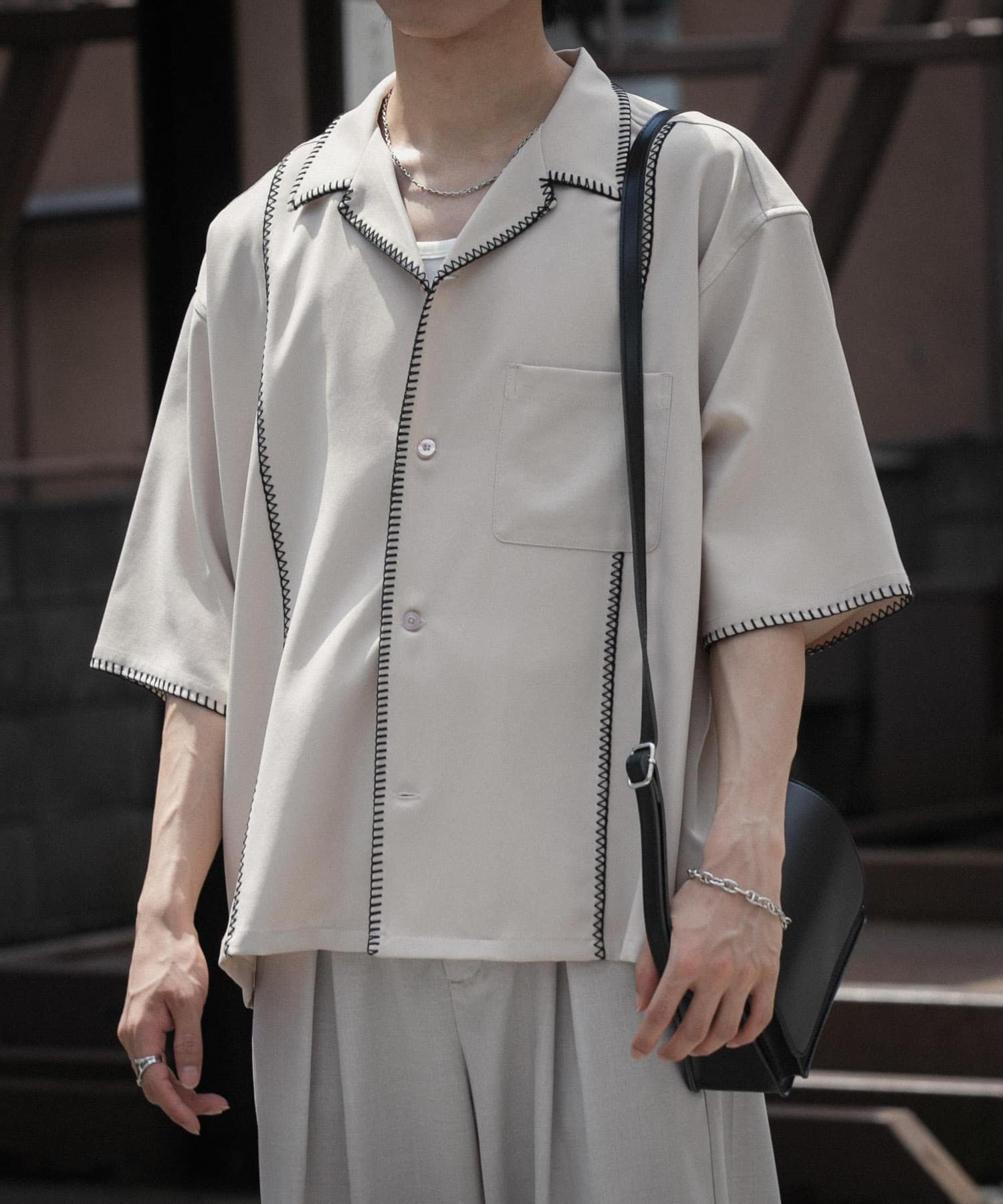 【SALE／60%OFF】SENSE OF PLACE ブランケットステッチショートスリーブシャツ センス オブ プレイス トップス シャツ・ブラウス ネイビー