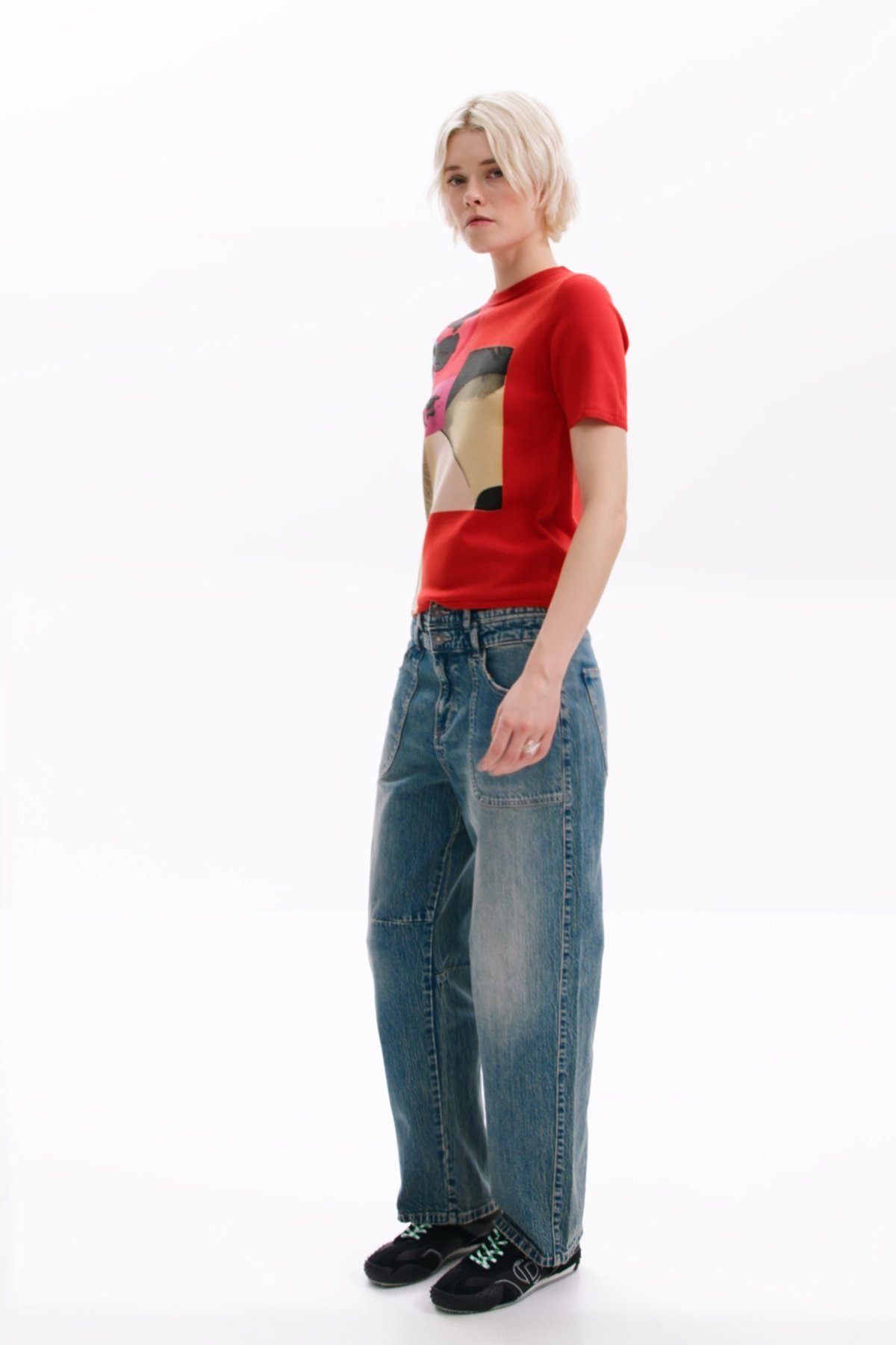 ポストカードコラージュ Tシャツ デシグアル トップス カットソー・Tシャツ レッド