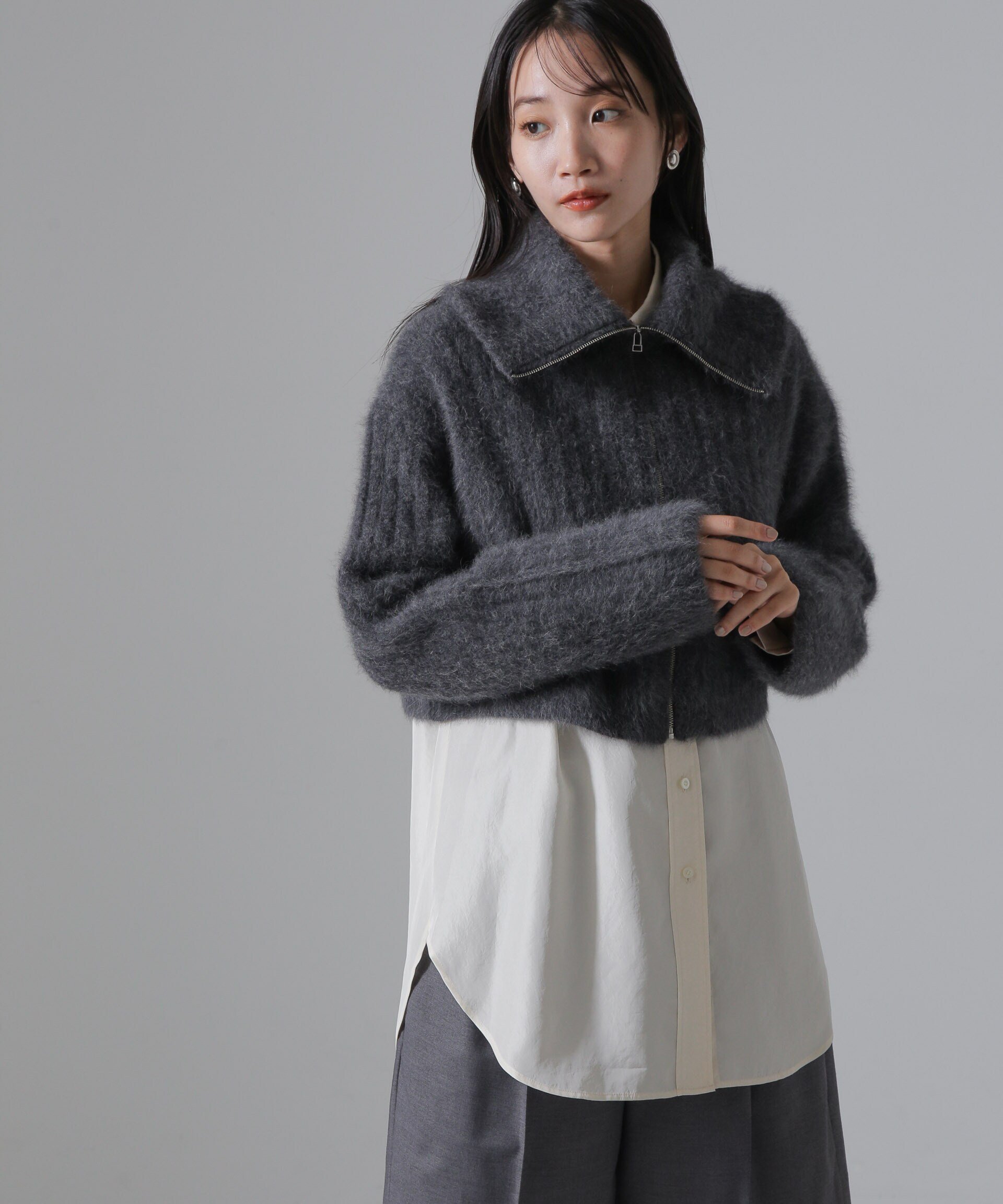 【SALE／50%OFF】NANO universe フォックスカシミヤショートジップカーディガン ナノユニバース トップス カーディガン ブルー グレー【送料無料】 stylife-14710717 Rakuten Fashion サンプル画像3