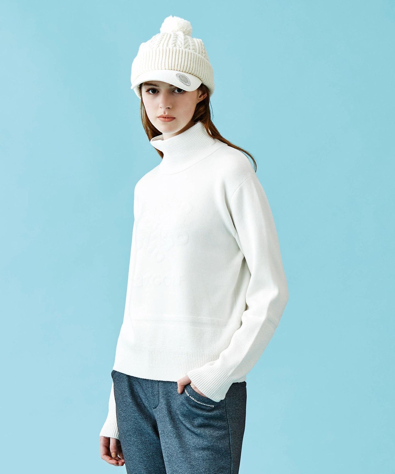 【SALE／30 OFF】23区GOLF 人気ニットアイテムが今季も登場【WOMEN】【洗える】スノーモチーフ モックネックニット ニジュウサンクゴルフ トップス ニット ホワイト ブラック【送料無料】