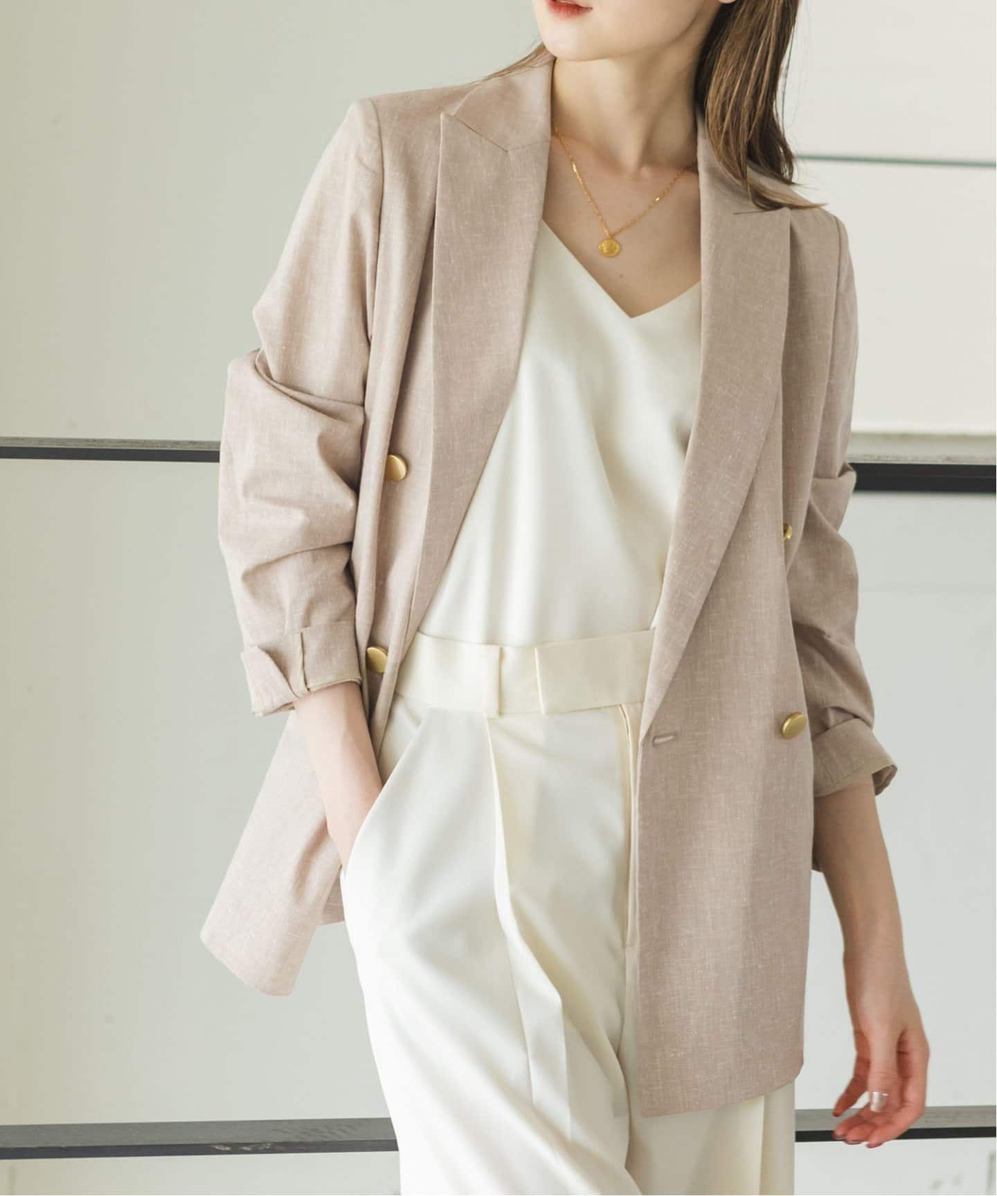 NOBLE 《追加予約》麻ストレッチピークドラペルダブルジャケット 2 ノーブル ジャケット・アウター テーラードジャケット・ブレザー ベージュ ブラック グレー【送料無料】のサムネイル