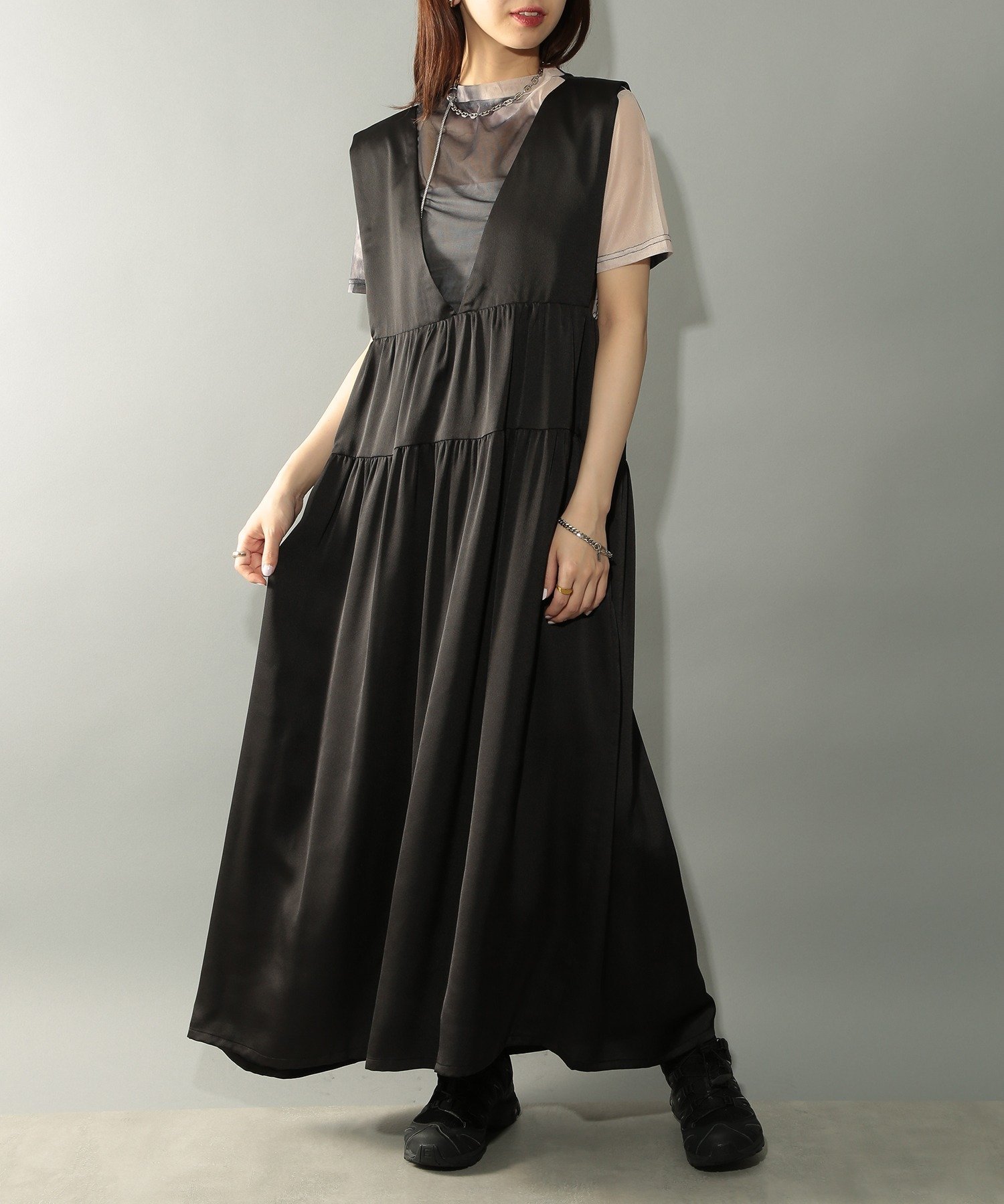 【SALE/40%OFF】MAISON BREEZE reveur MAISON BREEZE reveur/グロスジャンパースカート 24AW セットアップセブン ワンピース・ドレス ジャンパースカート ブルー ブラック【送料無料】