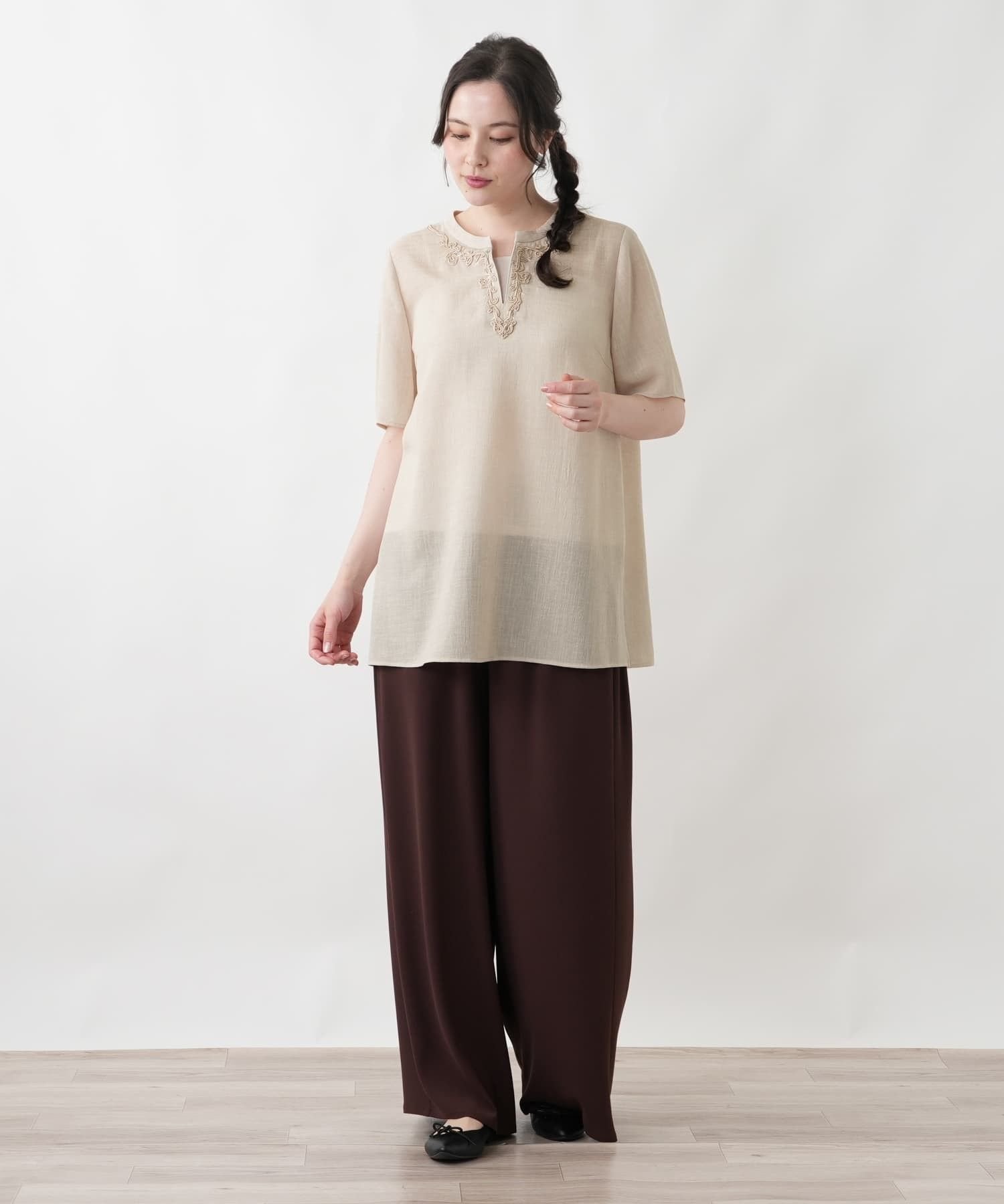 Leilian PLUS HOUSE ブラウス【WEEKEND】 レリアン プラスハウス トップス シャツ・ブラウス ベージュ ネイビー