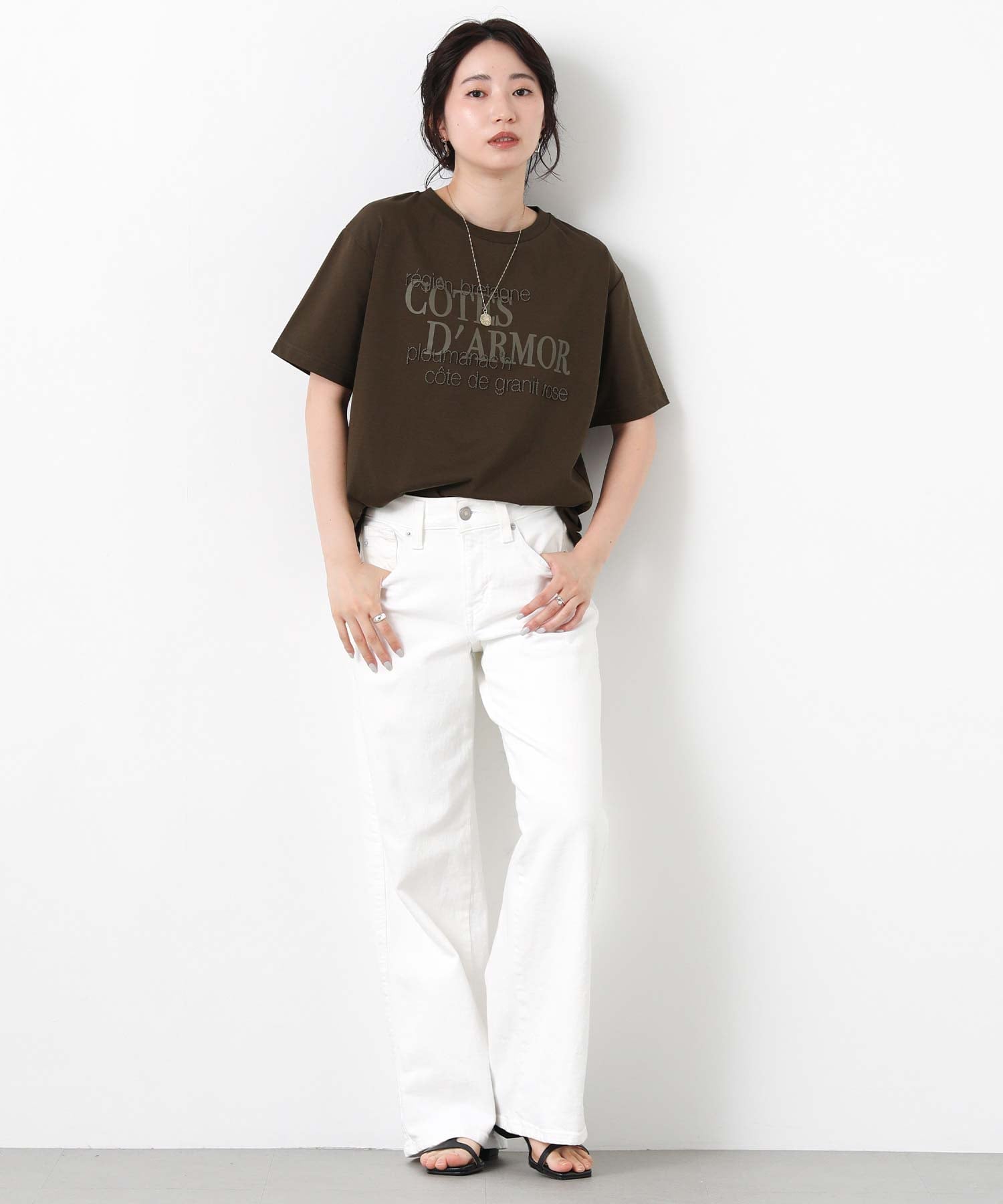 Gready Brilliant/(W)2_ロゴ*ステッチ刺繍HS グレディブリリアン トップス カットソー・Tシャツ ブラウン ホワイト