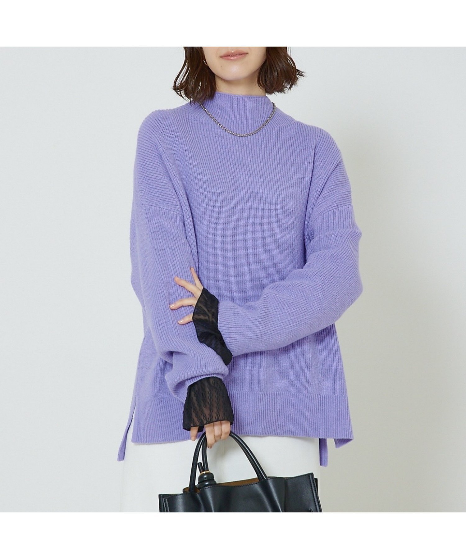 【SALE／33%OFF】abahouse mavie 片畦モックネックニット アバハウス マヴィ トップス ニット パープル イエロー グレー ホワイト ブルー【送料無料】